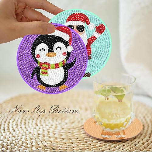 Miniatura 10 de Clendo Juego de 8 posavasos de pintura de diamante, kits de posavasos de arte de diamantes con soporte, kits de pintura de diamantes pequeños para