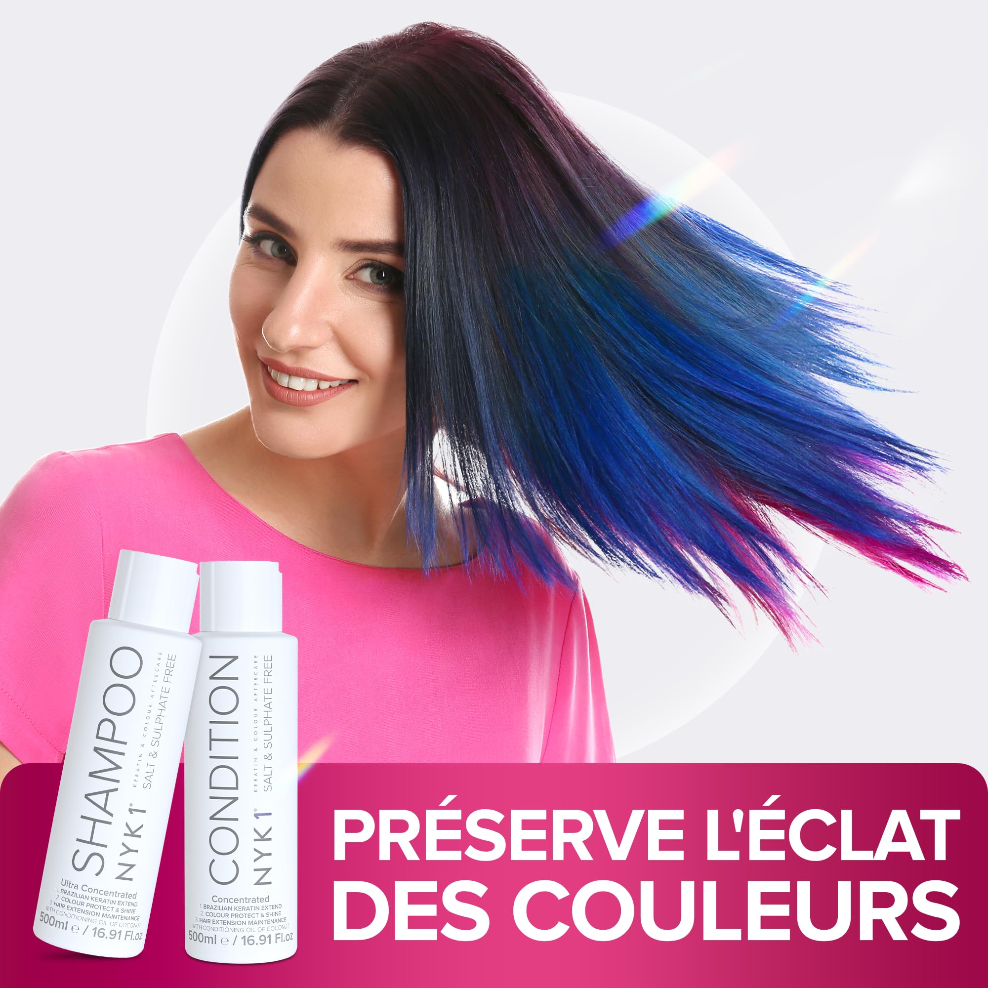 NYK1 Coffret Shampooing Et Apres Shampoing Sans Sulfate (500ml x2) Ensemble Shampoing Sans Sulfate Pour Extensions, Coloration Et Soin Kératine - Nettoyage En Douceur Et Prévention De La Casse