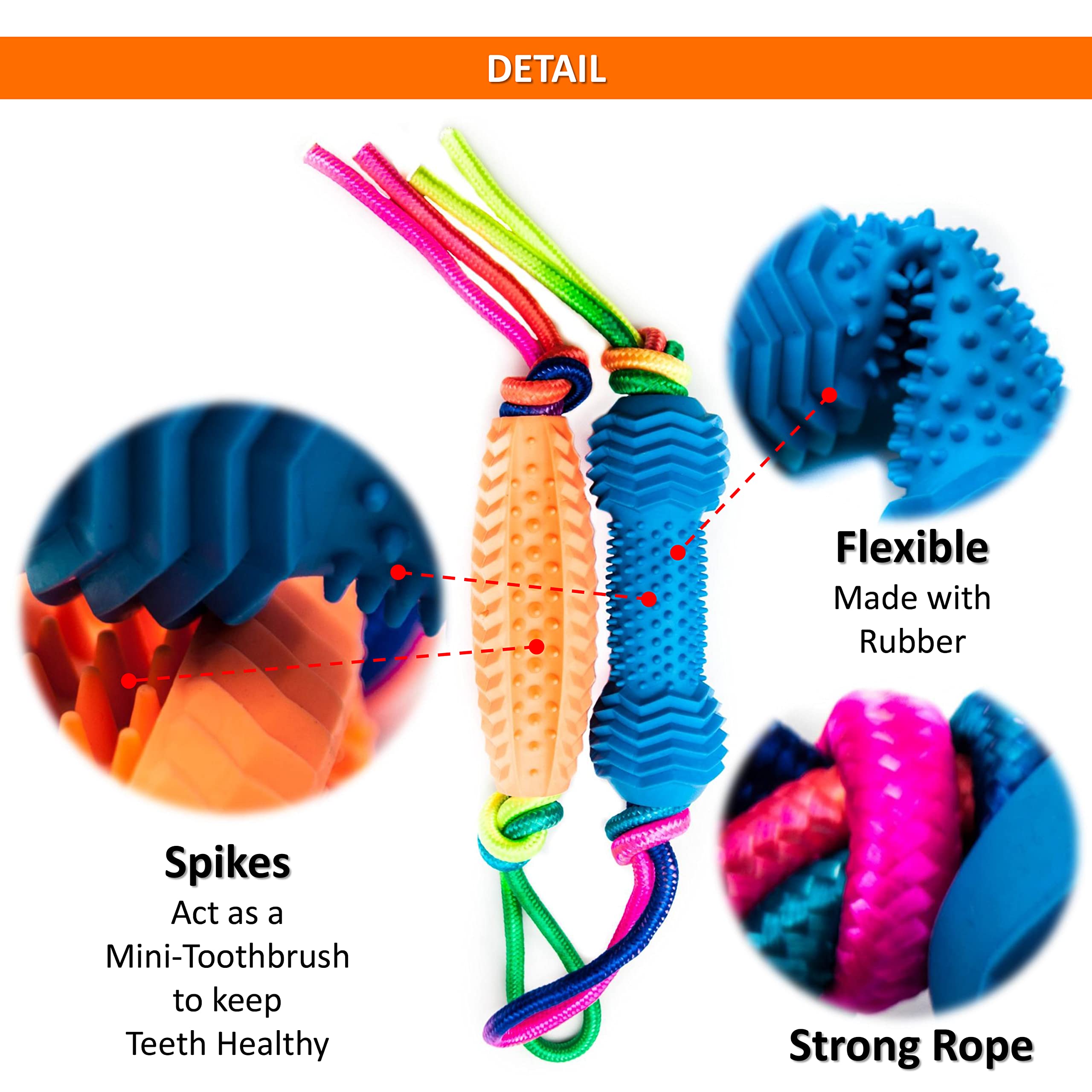 Petopedia 2x Dog Chew Toy with Rope, Puppy Toys from 8 weeks, Small and Medium Dogs, Flexible Bone & Corn, Interactive - Image 3
