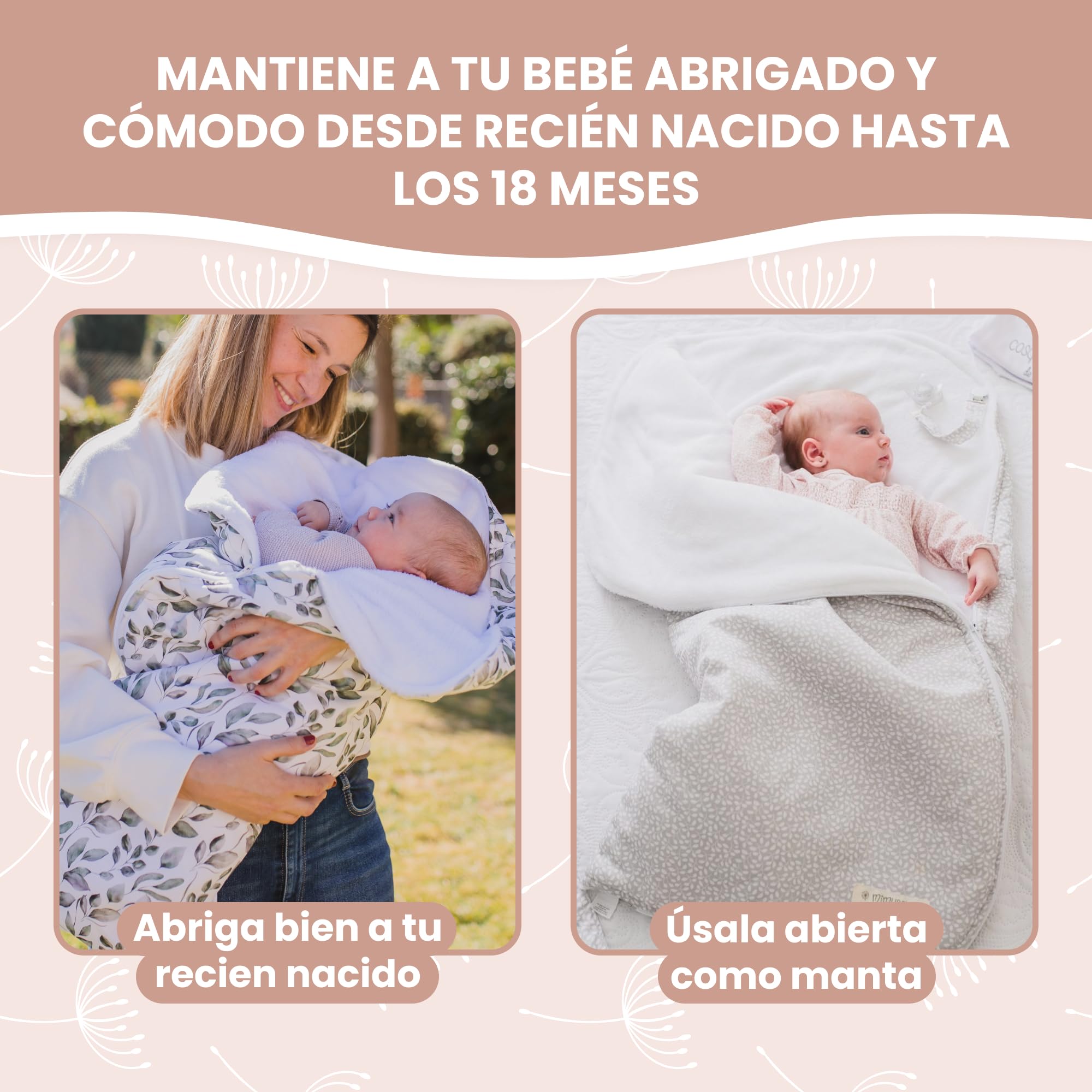 MIMUSELINA Saco Capazo Bebe Invierno Universal | para Carrito, Cuna y Silla de Paseo | Manta Bebe Invierno en Algodon Suave y Acogedor | 2 en 1: Saco 92x46 cm o Manta 92x92 cm | Hecho en España