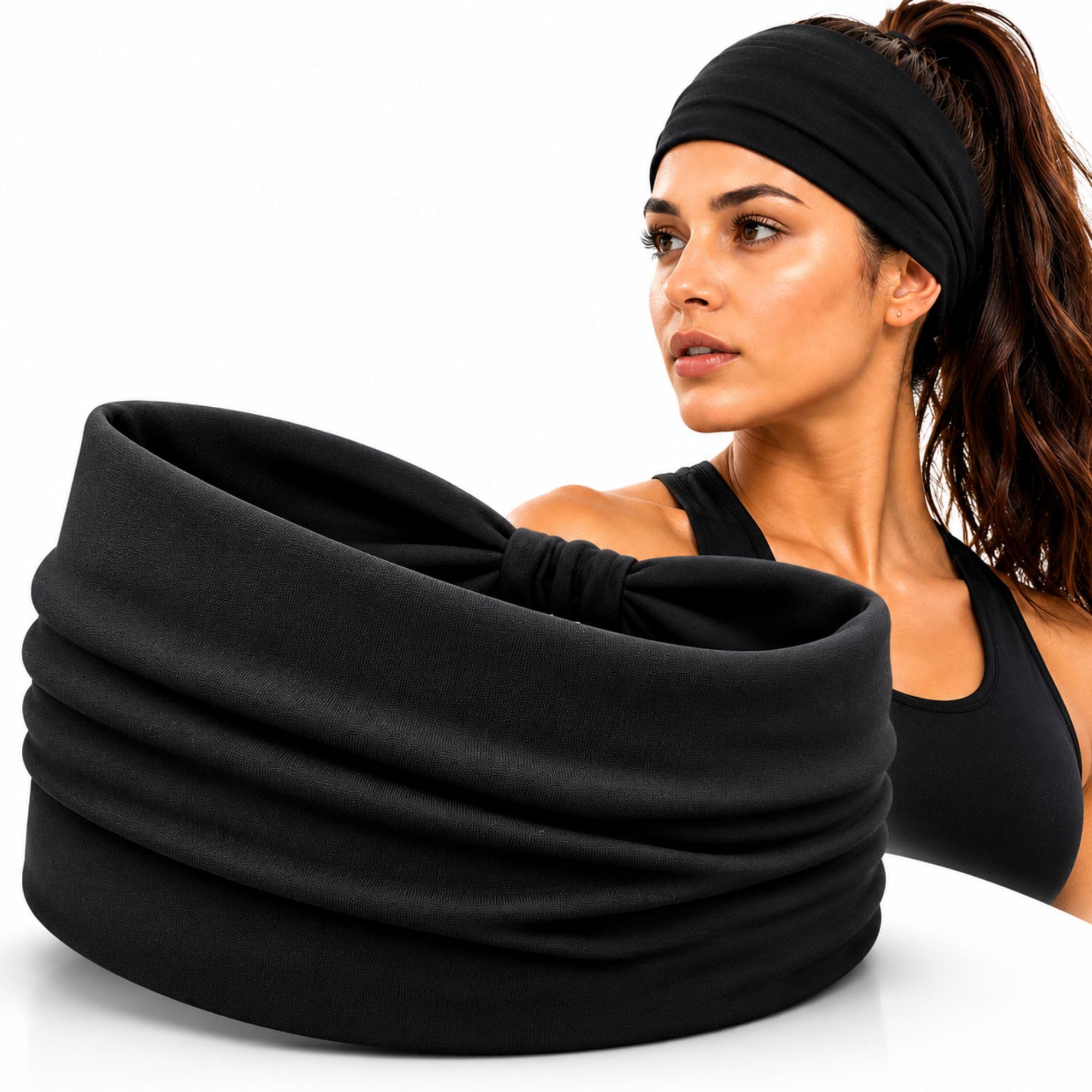 Premium Sports Headband for Men & Women, Sweat Wicking Workout Hair Band (Black)-picture-36