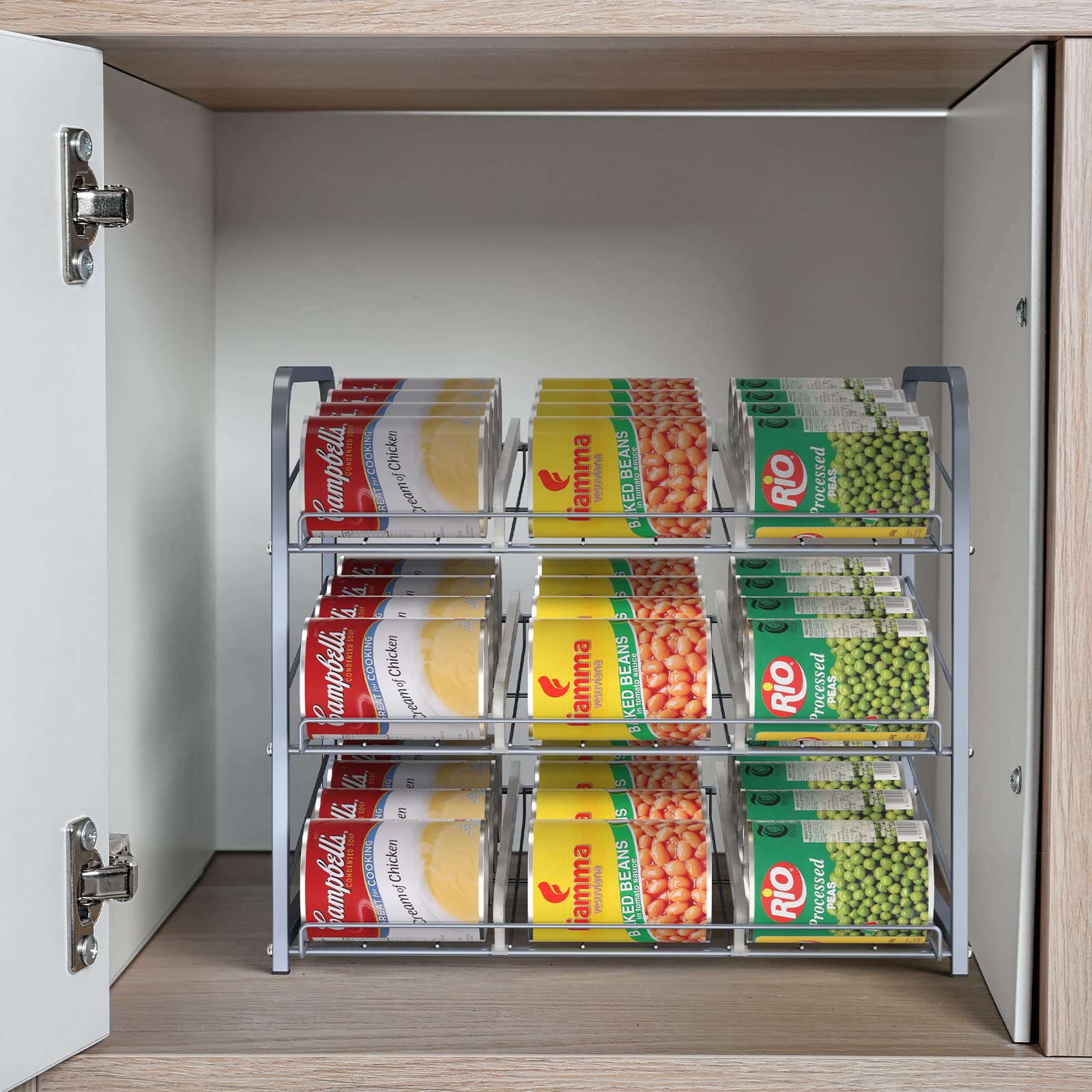 Nandae Stapelbare Blikrek Organizer, 2-delig Blikdispenser Opslag voor 72 Blikjes, 3-laags Blikopslagrek Houder voor Keukenkast, Voorraadkast, Aanrechtblad zwart