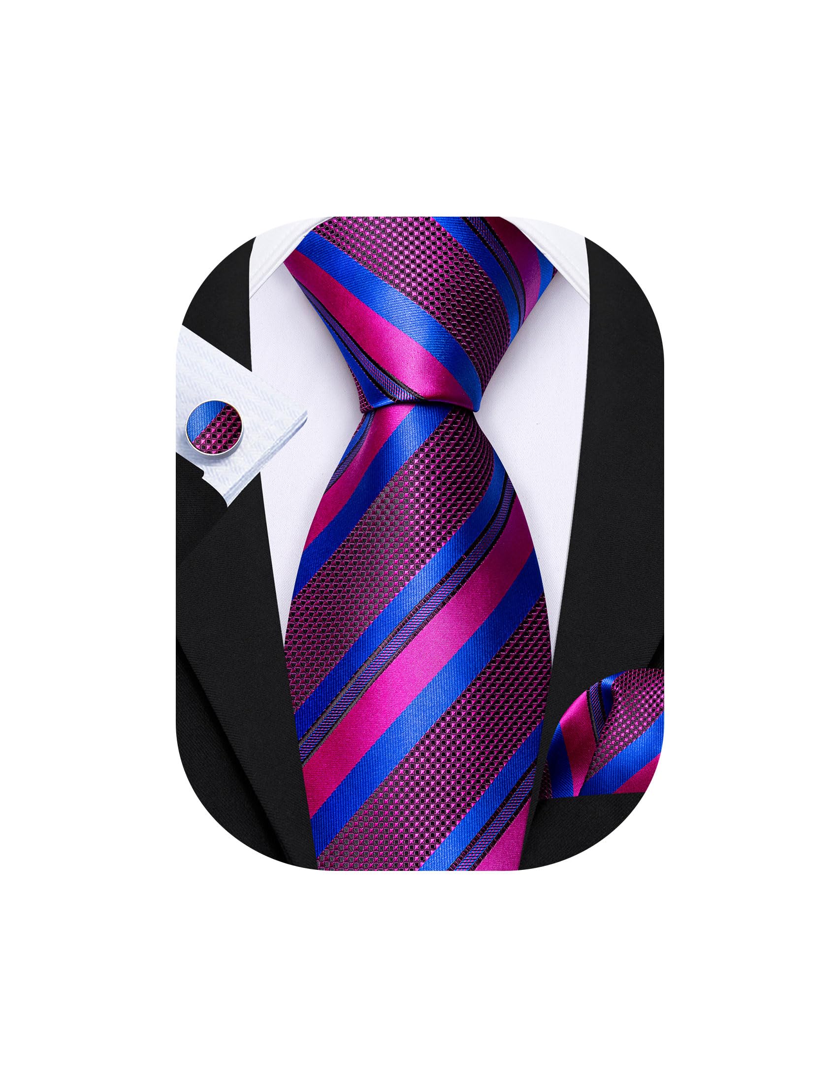 Barry.Wang Mens Tie Set Plaid Check Stripe Neckties Pocket Square Cufflinks | Woven Classic,Formal/Casual Men's Necktie,Luxury,Business,Wedding,Party,Prom,Graduation