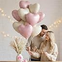 Party Warehouse Love Foil Balloon Heart Balloons for Valentines Day,Happy Anniversary,Proposal,Room Surprise, Wedding, Engagement & Birthday (Pink & Sand white, Pack Of 10) gallery image