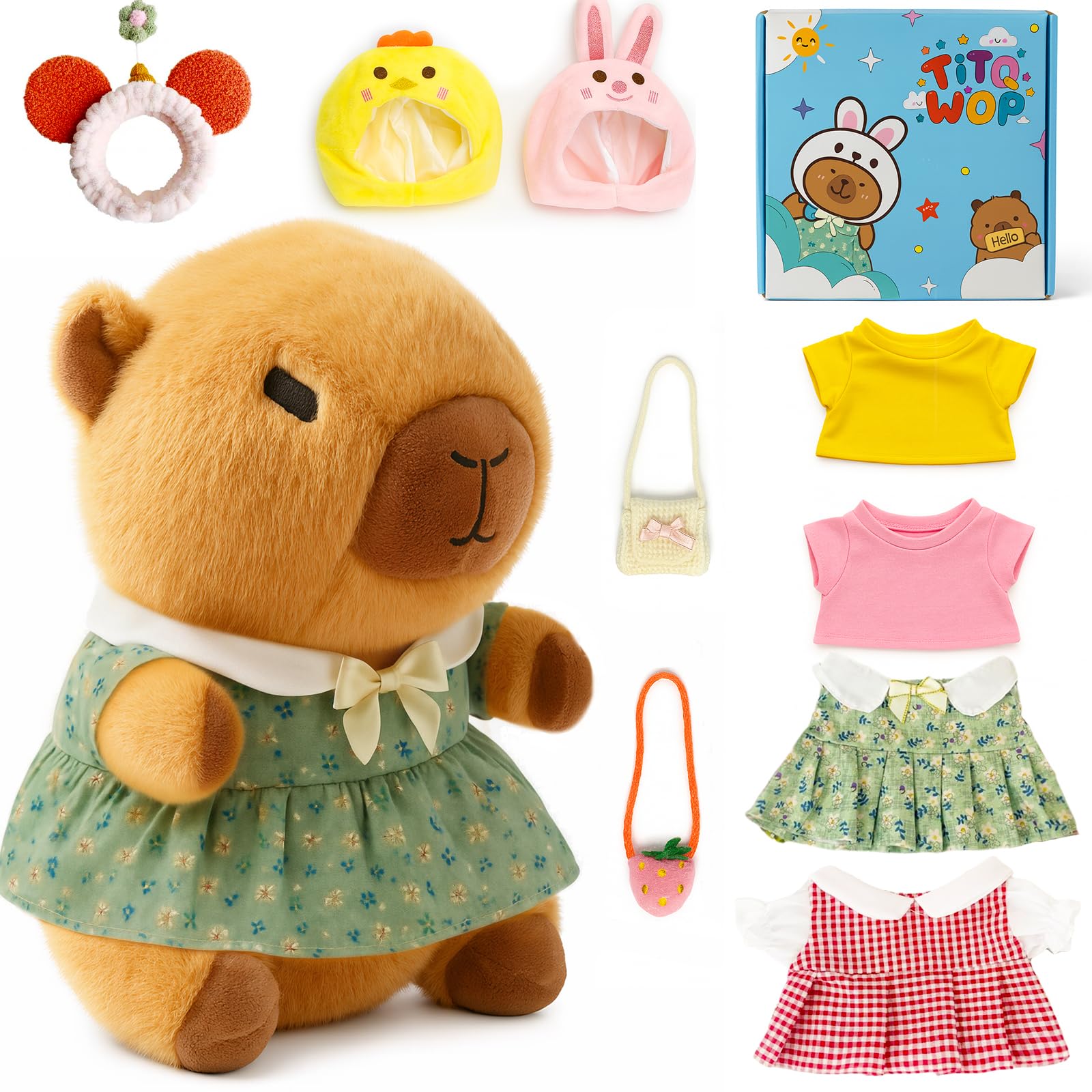 TITQWOP 9-pc Capybara Plush Set Suitable for Kids Girls Cute and Soft Capybara Plush Stuffed Animal that Can Be Casually Matched โ image 1
