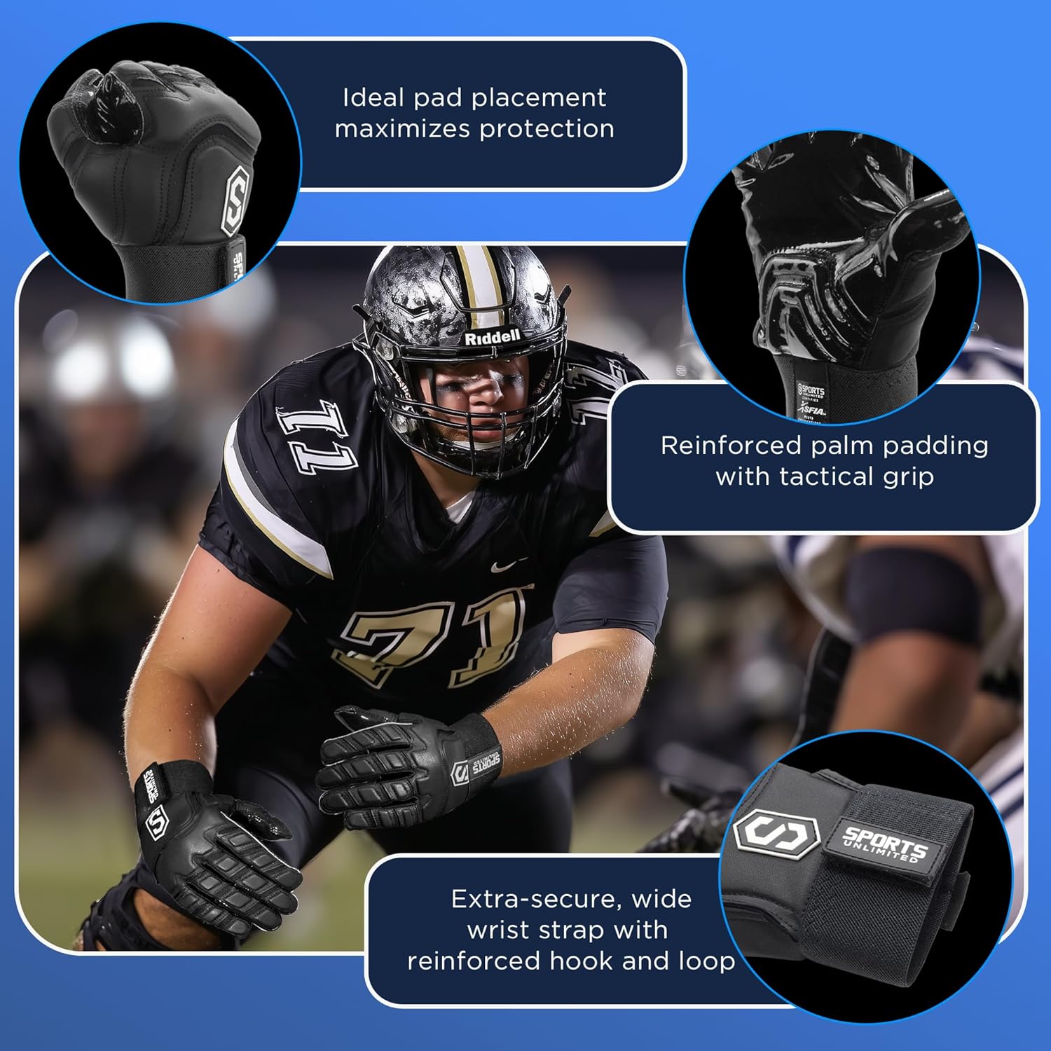 Sports Unlimited Max Clash Apex Adult Lineman Padded Football Gloves, Men's Football Lineman Gloves, Offensive/Defensive Linemen - Image 4