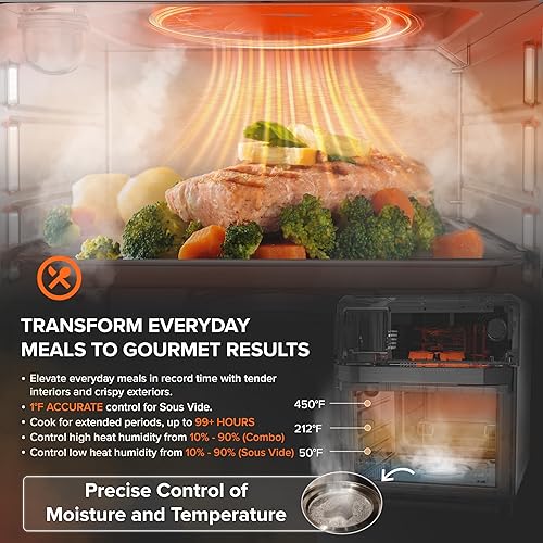 Miniatura 2 de Nuwave Horno de vapor combinado, multicocción de acero inoxidable no tóxico con freidora de aire, vapor, cocción al vacío, tostadas y más, precisión