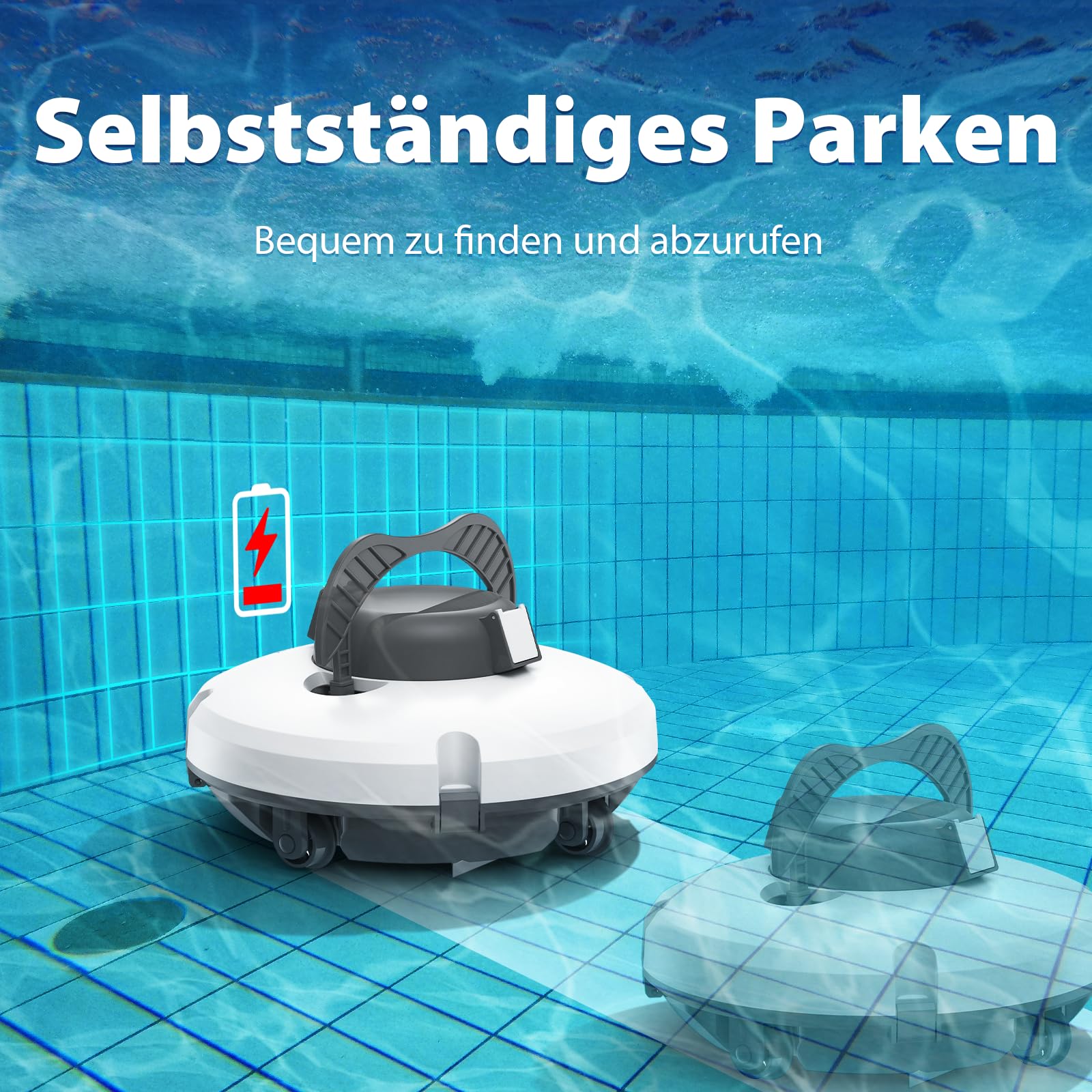 Redkey Upgrade S100 Poolroboter Akku, Akkulaufzeit 200 Minuten,Max Steigung 18°,Selbstparkend, Automatische Poolreiniger Kabelloser, Poolreinigungsroboter,Geeignet für Flache Pools bis zu 120 m²