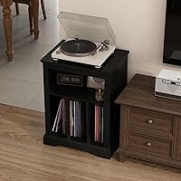 Vista 5 de Soporte para tocadiscos de granja, soporte para tocadiscos de 3 niveles con almacenamiento de discos de vinilo, estante de exhibición de gabinete