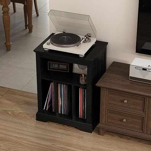 Miniatura 5 de Soporte para tocadiscos de granja, soporte para tocadiscos de 3 niveles con almacenamiento de discos de vinilo, estante de exhibición de gabinete
