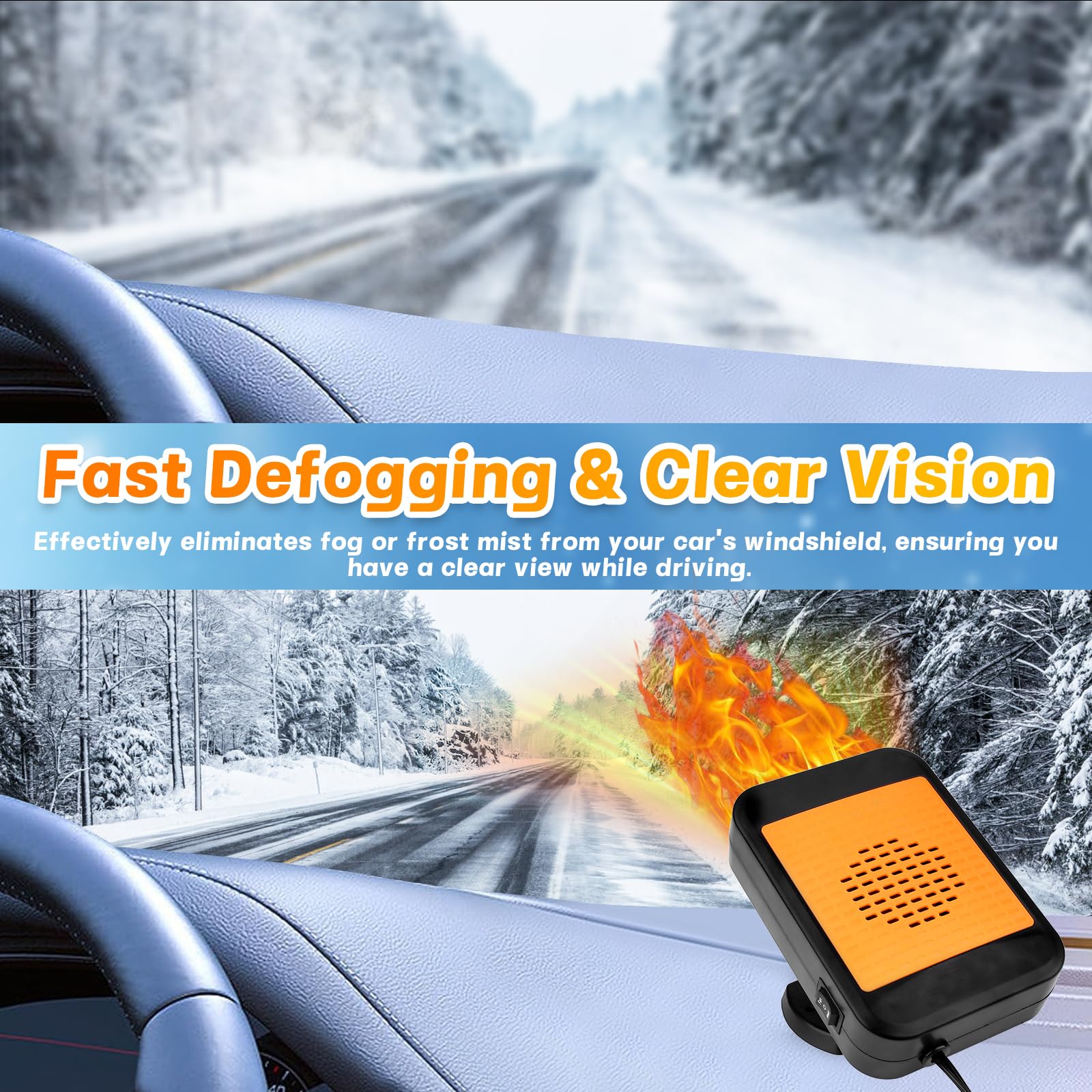 Auto Heizung, 12V Tragbare Autoheizung HeizlüFter 2 In 1 Heizung & Ventilator, HeizlüFter Mit Akku, Autoentfroster Auto Mit 360 Grad Drehungautoheizung Stecker FüR ZigarettenanzüNder FüR Auto
