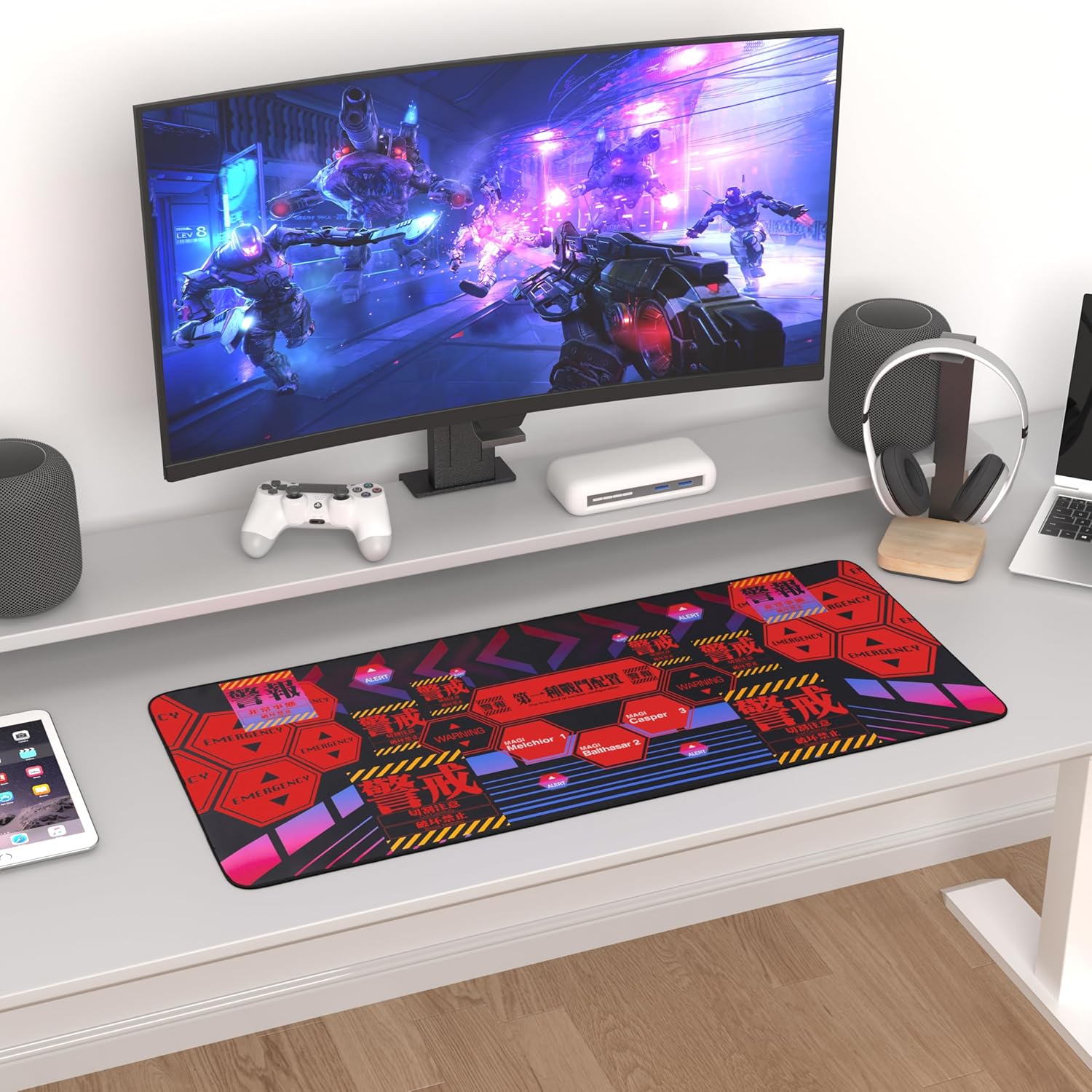 Mouse pad - Evangelion NERV-Inspired Alert UI Design, Large 35.4"x15.7"