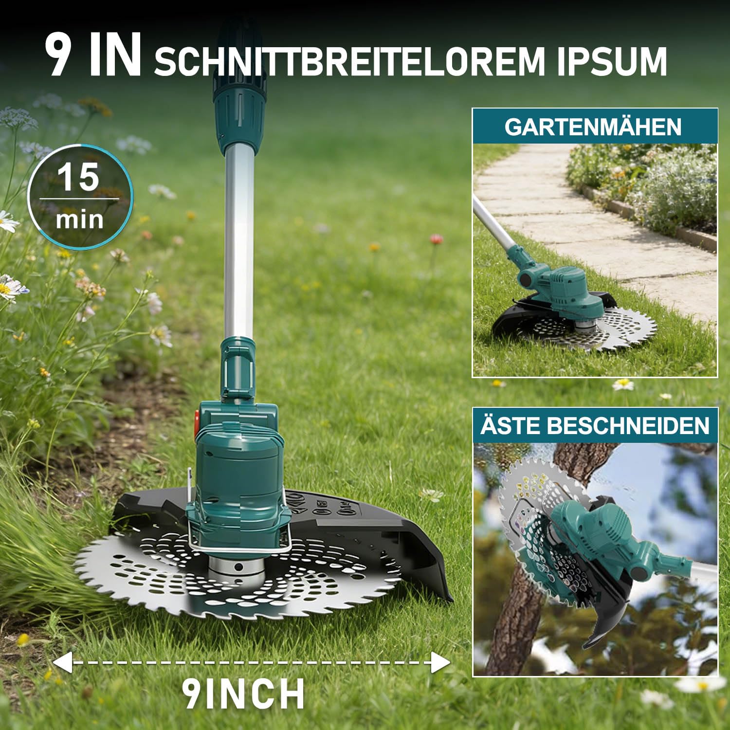 Rasentrimmer mit Akku Für Makita Akkus, 21V -750W Motor Mit 2 Akku und Ladegerät, 4-in-1 Akku rasentrimmer, Akku Freischneider, 20000U/min Mit LCD-Anzeige – für Dickicht und hohes Gras