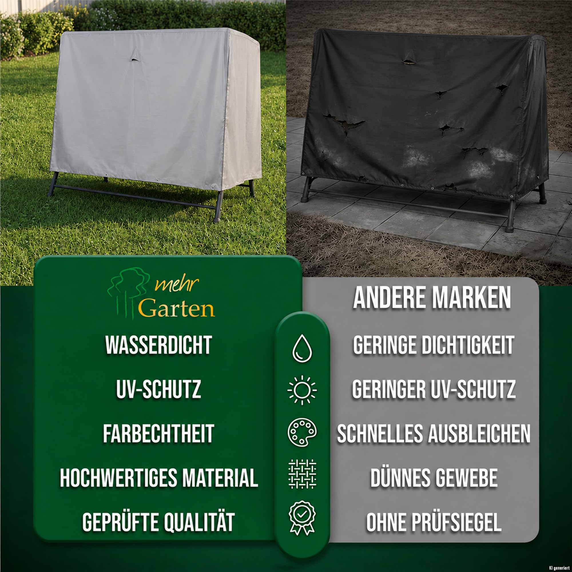 Hollywoodschaukel 3 Sitzer Abdeckung, 220x150x160 cm, grau, Oxford 600D Gewebe, Schutzhülle Hollywoodschaukel, wasserdicht, UV-beständig und wetterfest