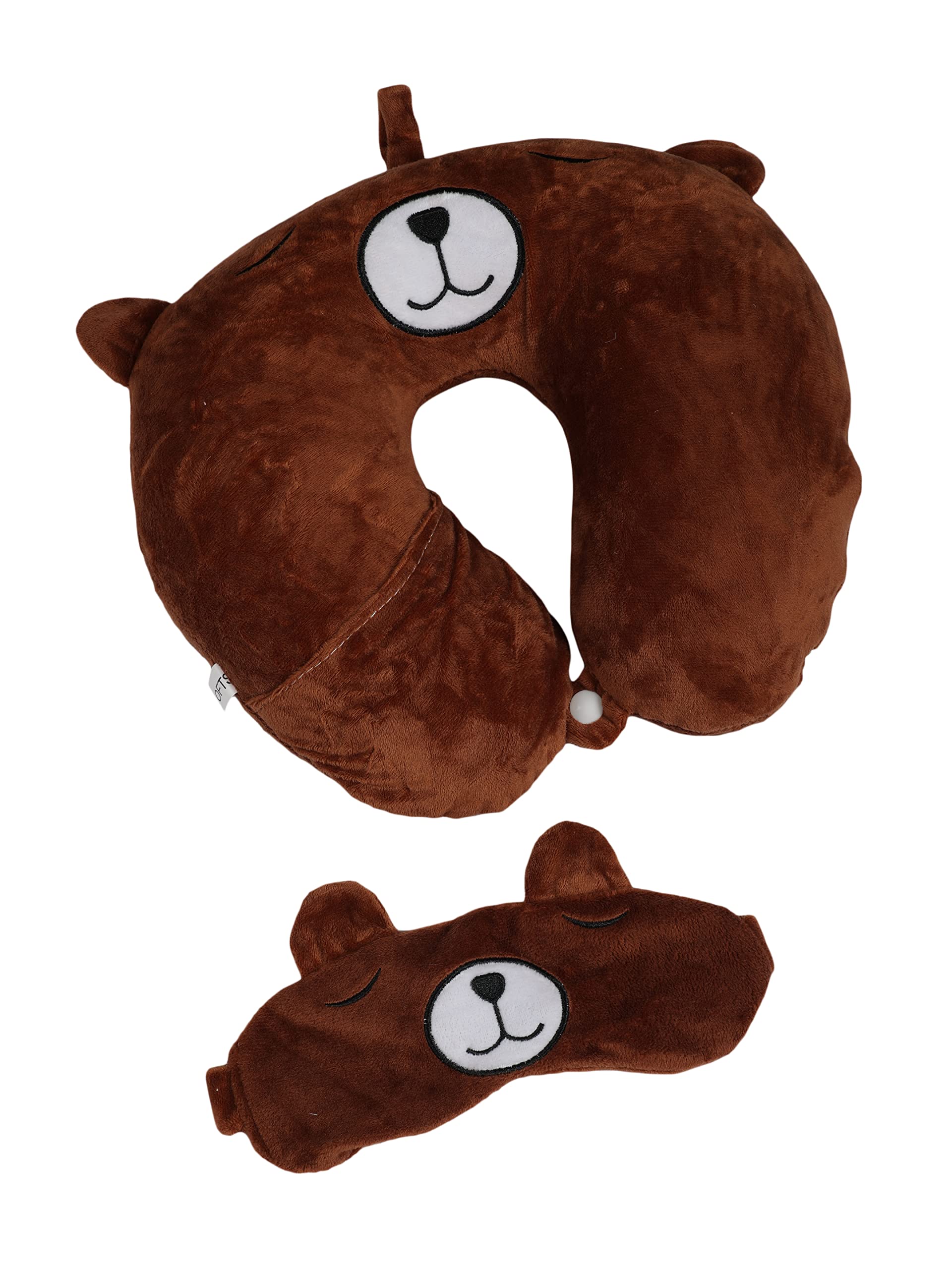 SKYLOFTS Cute Brown Micro Fibre Soft Neck Pillow for Travel, Car, Train, Travel Pillow for Flight Neck Pillow for Sleeping (with Eye Mask)-image-17