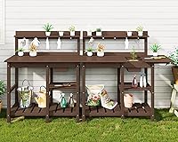 Vista 13 de SERWALL Banco para macetas al aire libre con fregadero extraíble, mesa para macetas de polietileno de alta densidad resistente a la putrefacción