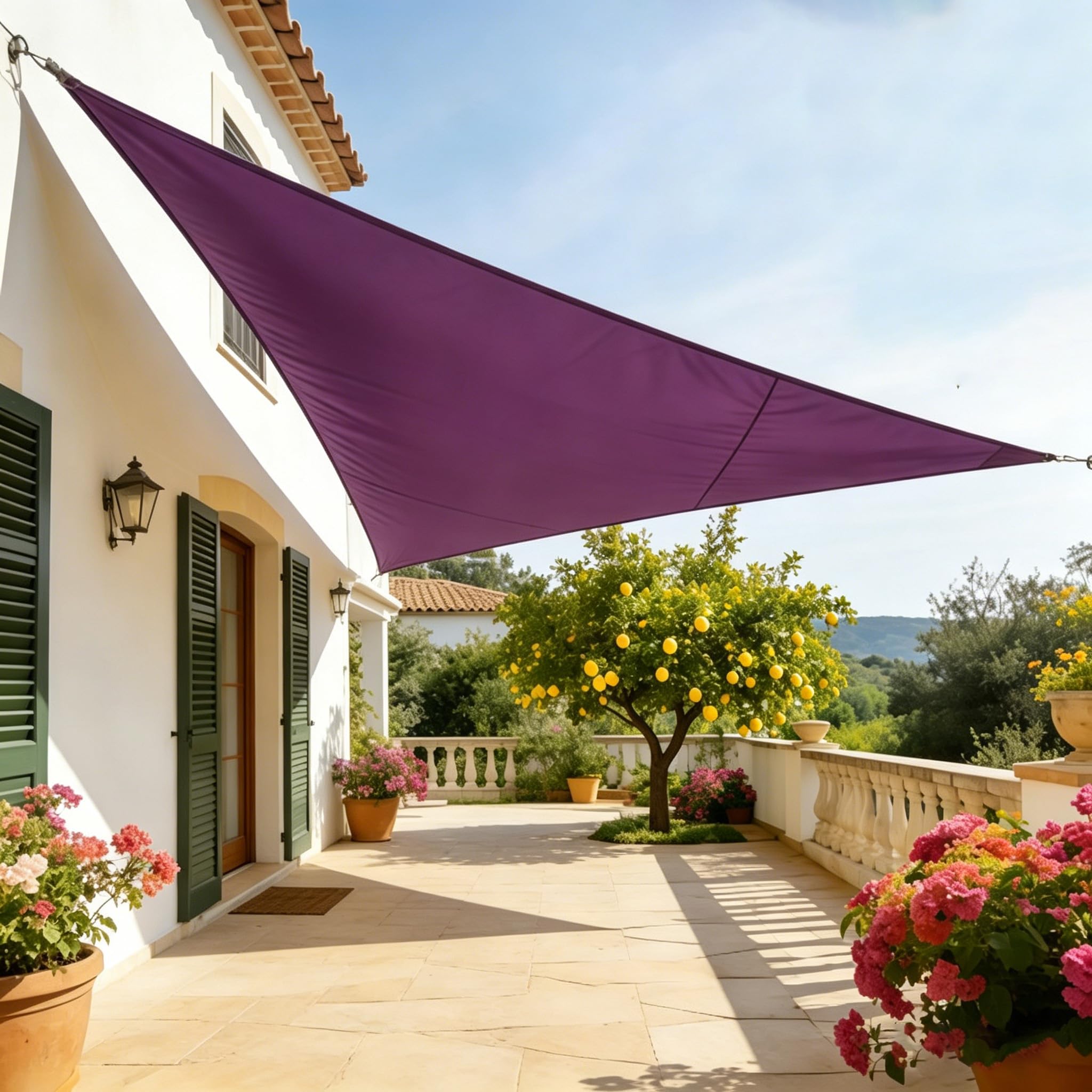 LLSZAHD Triangle Sun Shade Sail Waterproof, Sunscreen Awning Canopy, 98% UV Block Awnings For Patios With Free Rope, Easy Install & Durable, Sun Sh(Size:2×2×2m (6.56×6.56×6.56 ft),Color:Purple)
