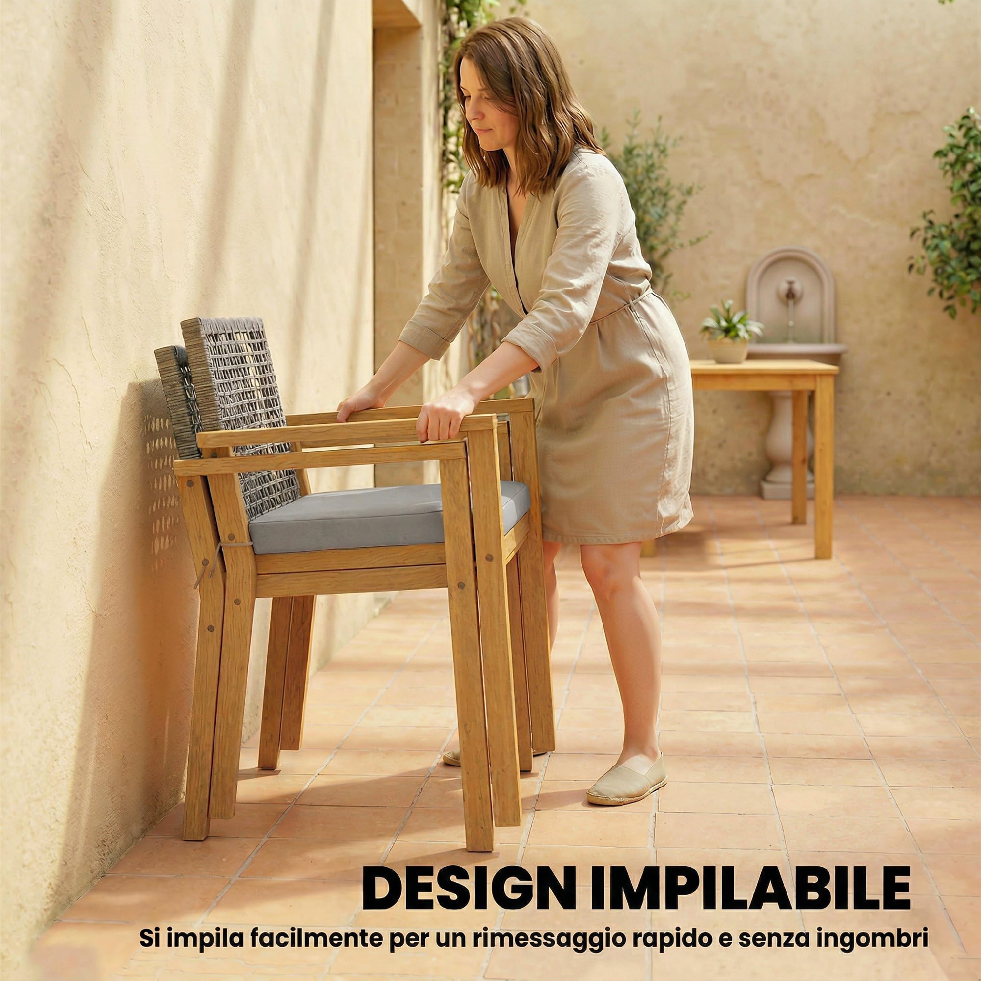 Outsunny Set 2 Sedie da Giardino Impilabili FSC 59x55x86 cm Color Legno | Legno di Acacia, Rattan con Braccioli, Cuscini Seduta e Decorativi, per Giardino Balcone Terrazza