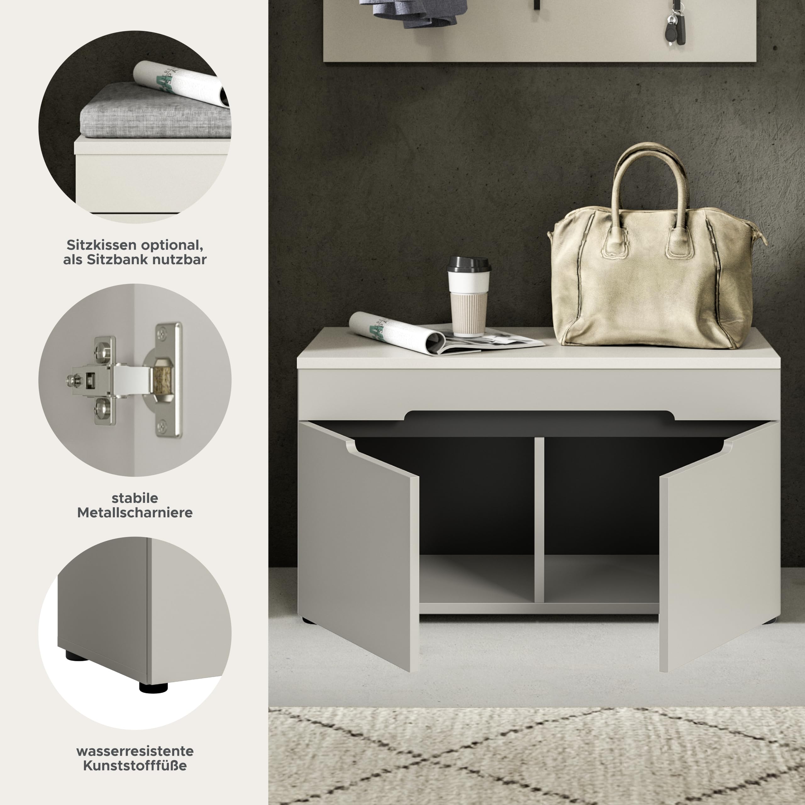 xonox.home - Sitzbank Canu 80x45x37 cm Kaschmir beige Basalt grau