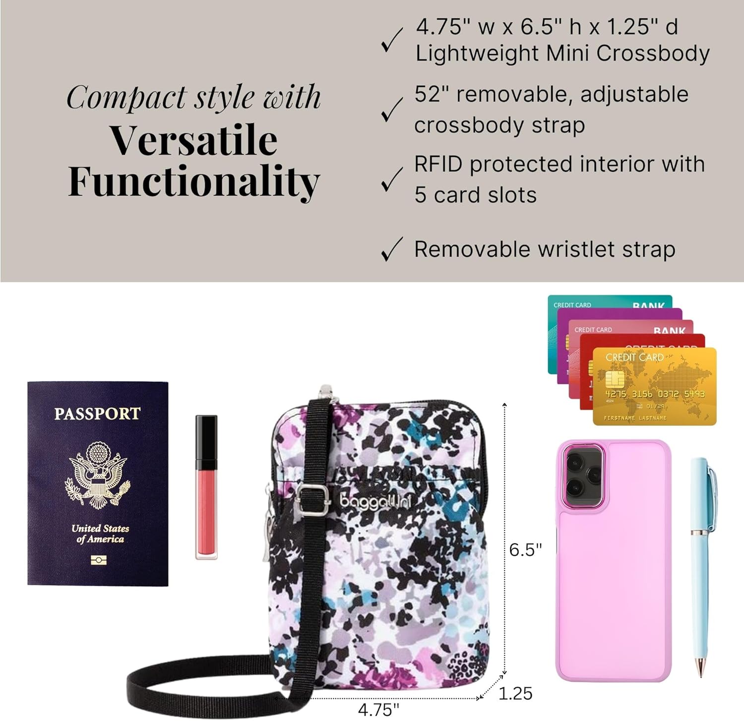 Baggallini Bryant Pouch Small Crossbody Bag for Women - Phone Purse with Crossbody Strap - Lightweight Crossbody Pouch - Image 5