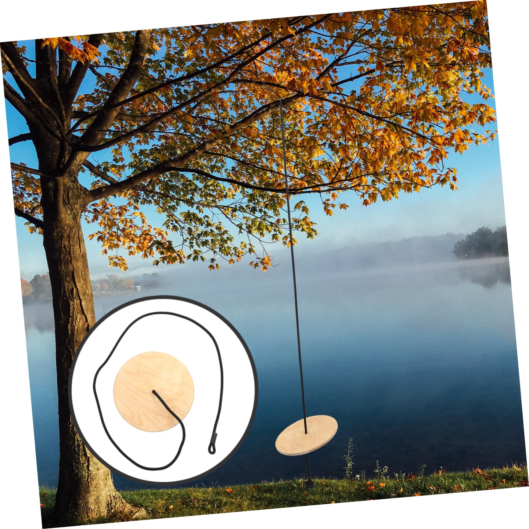 VANZACK Outdoor High Strength Wooden Disc Swing with Rope Thickened and Hanging Seat for Playgrounds and Backyards