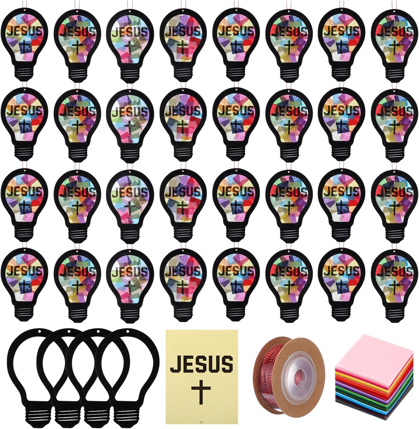 FunooFuno 24 Sets VBS Craft DIY Jesus Light Kit Illumination Theme Christian Suncatcher Crafts Light Bulb Cross Stained Glass Window Art for Sunday School 2026 VBS DIY Activity