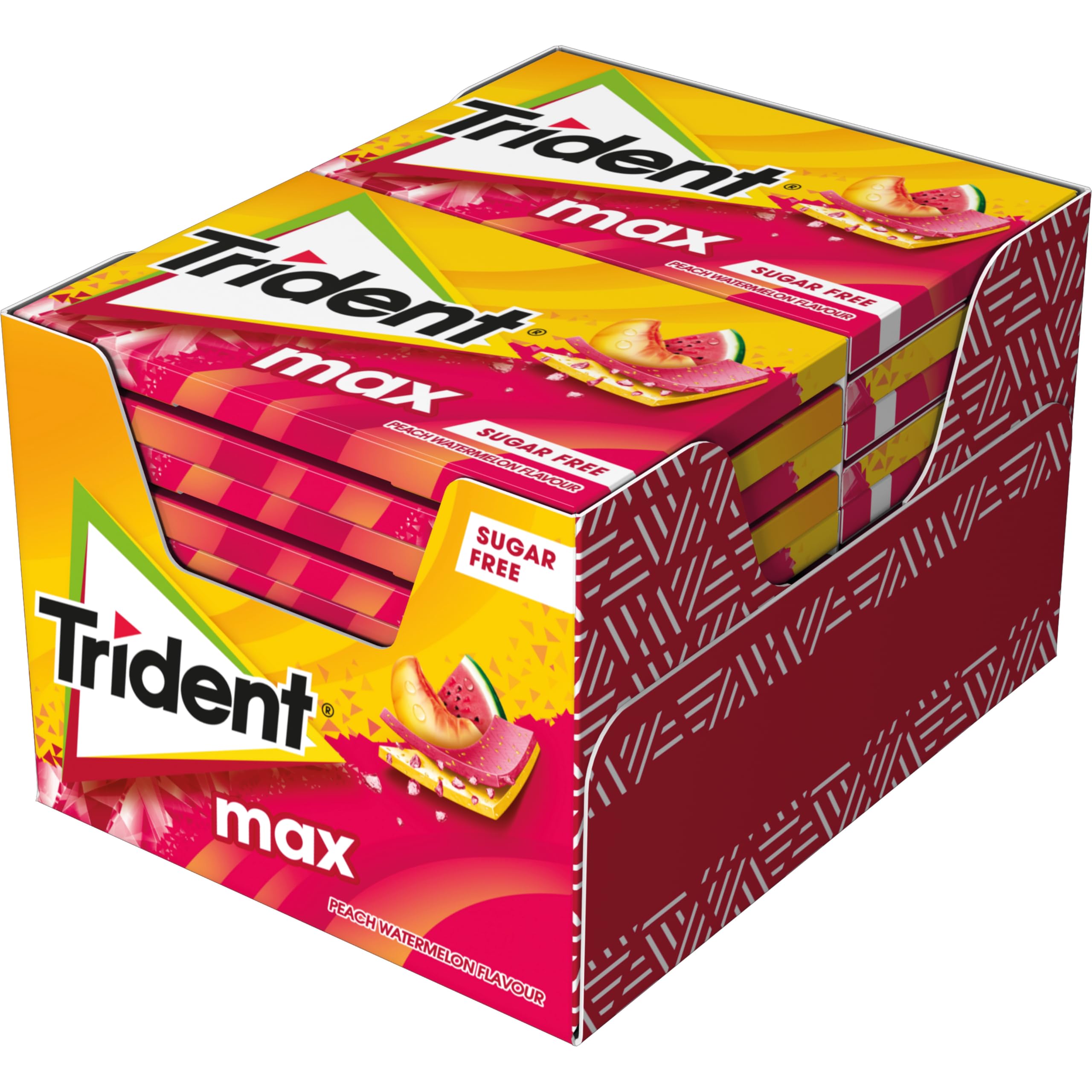 Trident Max Melocotón y Sandía - Chicles sin Azúcar con Sabor a Melocotón y Sandía- Paquete de 12 Envases de 23 g