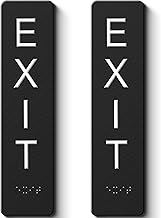 ADA Compliant Exit Signs- 2pk Exit Sign with Braille and Raised Letters Emergency Exit Sign for Business Office Public Space Indoor/Outdoor Easy Adhesive Install Acrylic Vertical 1.9”×8.6”