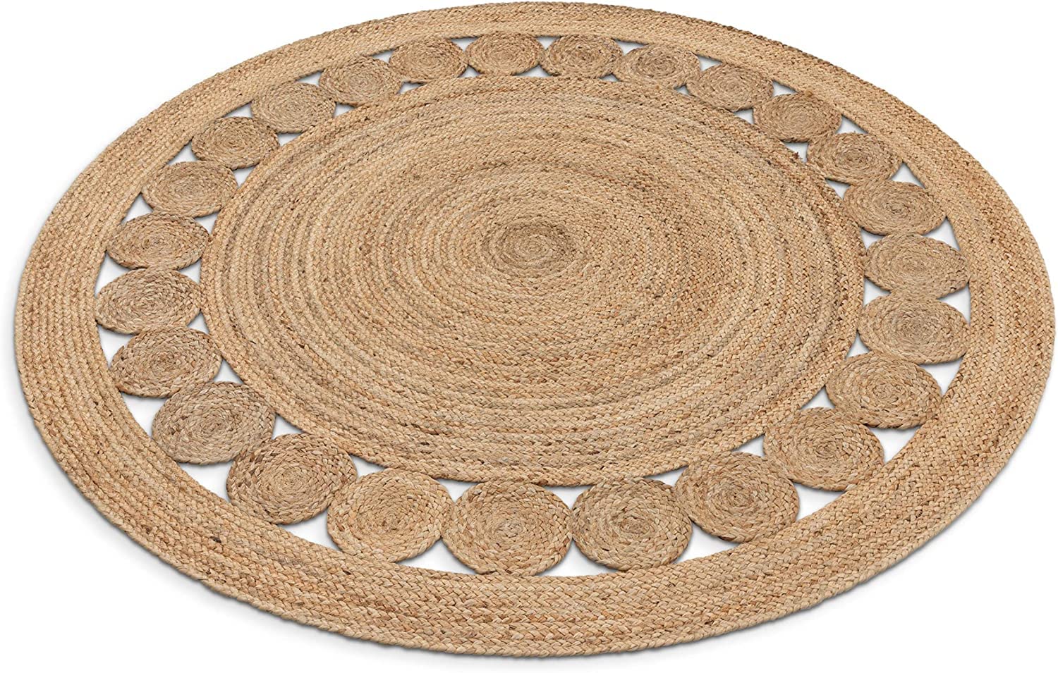 Tappeto Rotondo in 100% Juta Naturale Indiano - Soggiorno, Camera da Letto, Tappeto Corridoio e Cucina. (Natura 1, 150CM)