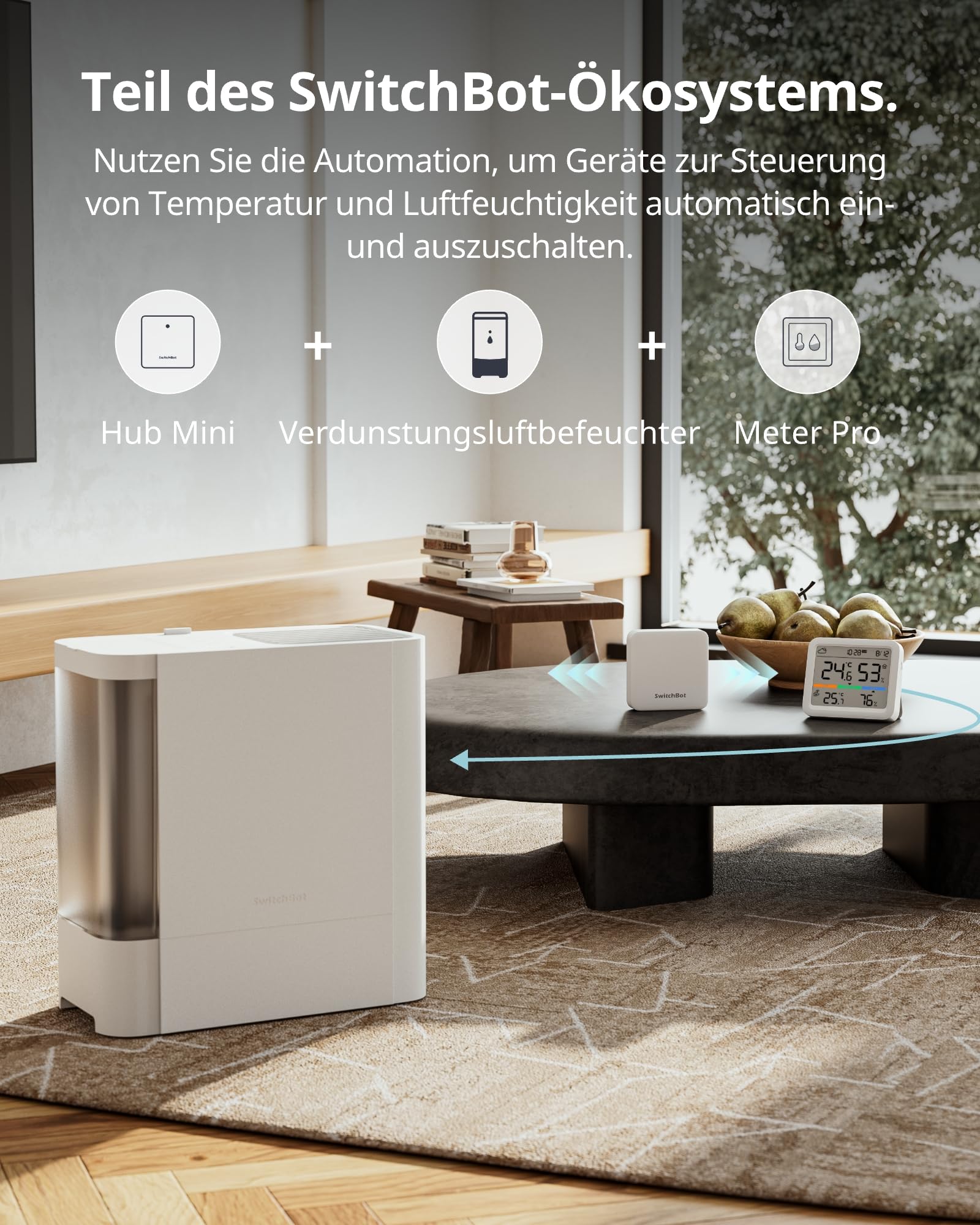 SwitchBot Wlan Wetterstation Funk mit Außensensor, Matter Hygrometer Thermometer Innen, Temperatursensor mit IP65 Außenthermometer und Matter Hub, Kompatibel mit Alexa, Apple Home, Google Home