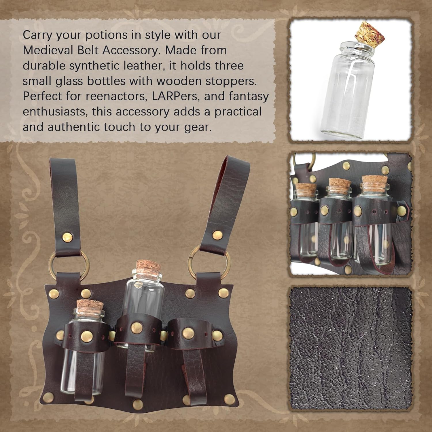 IncreDecor Renaissance Accessories with Renaissance Belt Medieval Embossed Belt Pouch Leather Bracers for Halloween Cosplay - Image 4