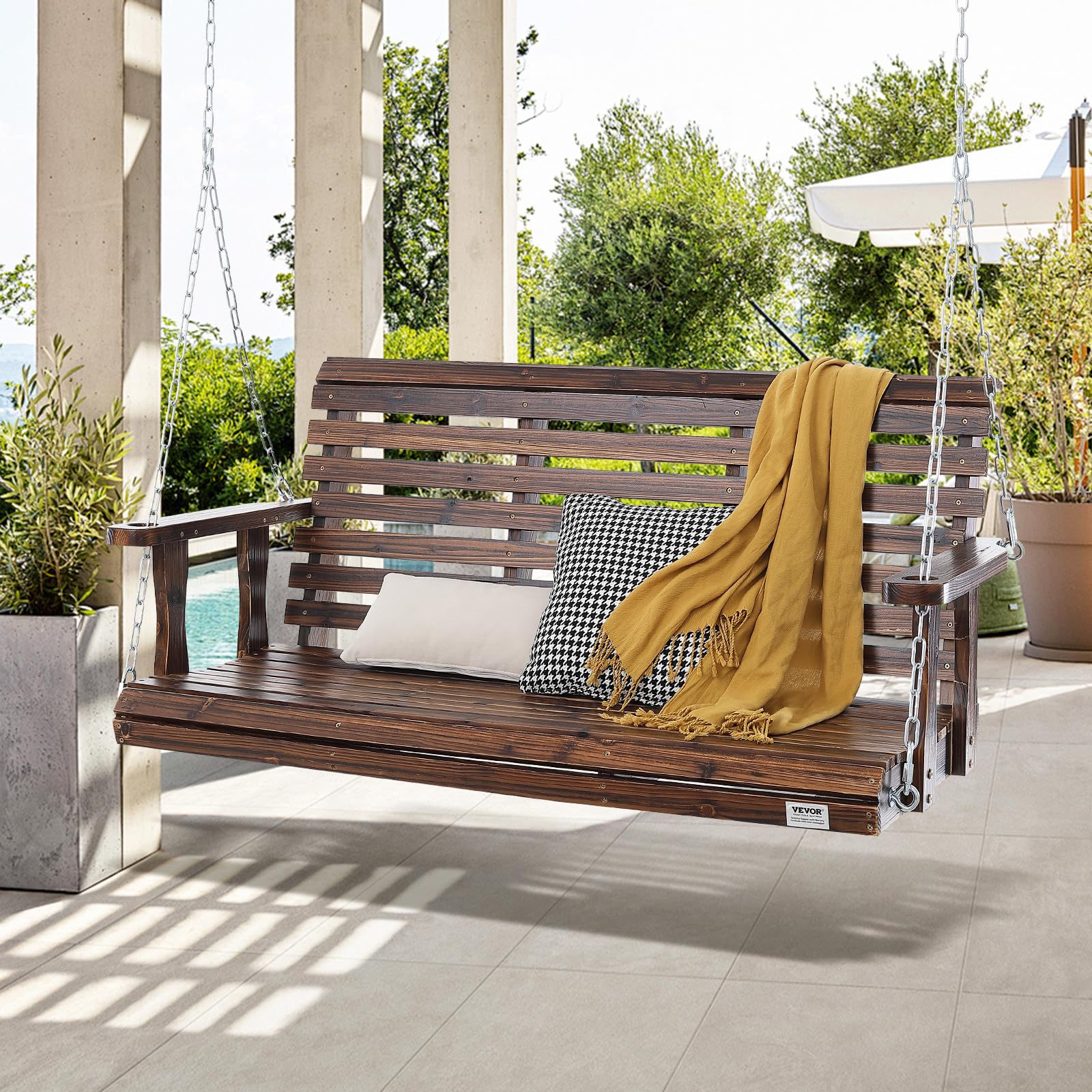 VEVOR Hollywoodschaukel Zedernholz, 1370x710x600mm, Terrassenschaukel für Hof und Garten, verbesserte Tragkraft von ca. 400 kg, robuste Schaukelstuhlbank mit Aufhängeketten für den Außenbereich, Braun
