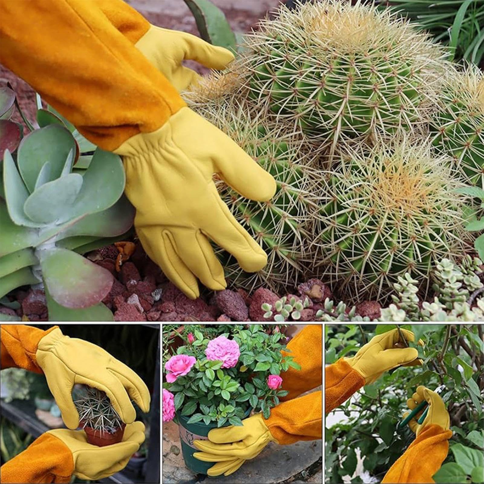 Guanti Da Giardino Muffole Protettive Rinforzate Con Polsino Esteso | Guanti Da Giardinaggio In Pelle Di Pecora Per Potatura Piante, Ispezione Degli Alveari, Trapianto E Raccolta Di Bacche