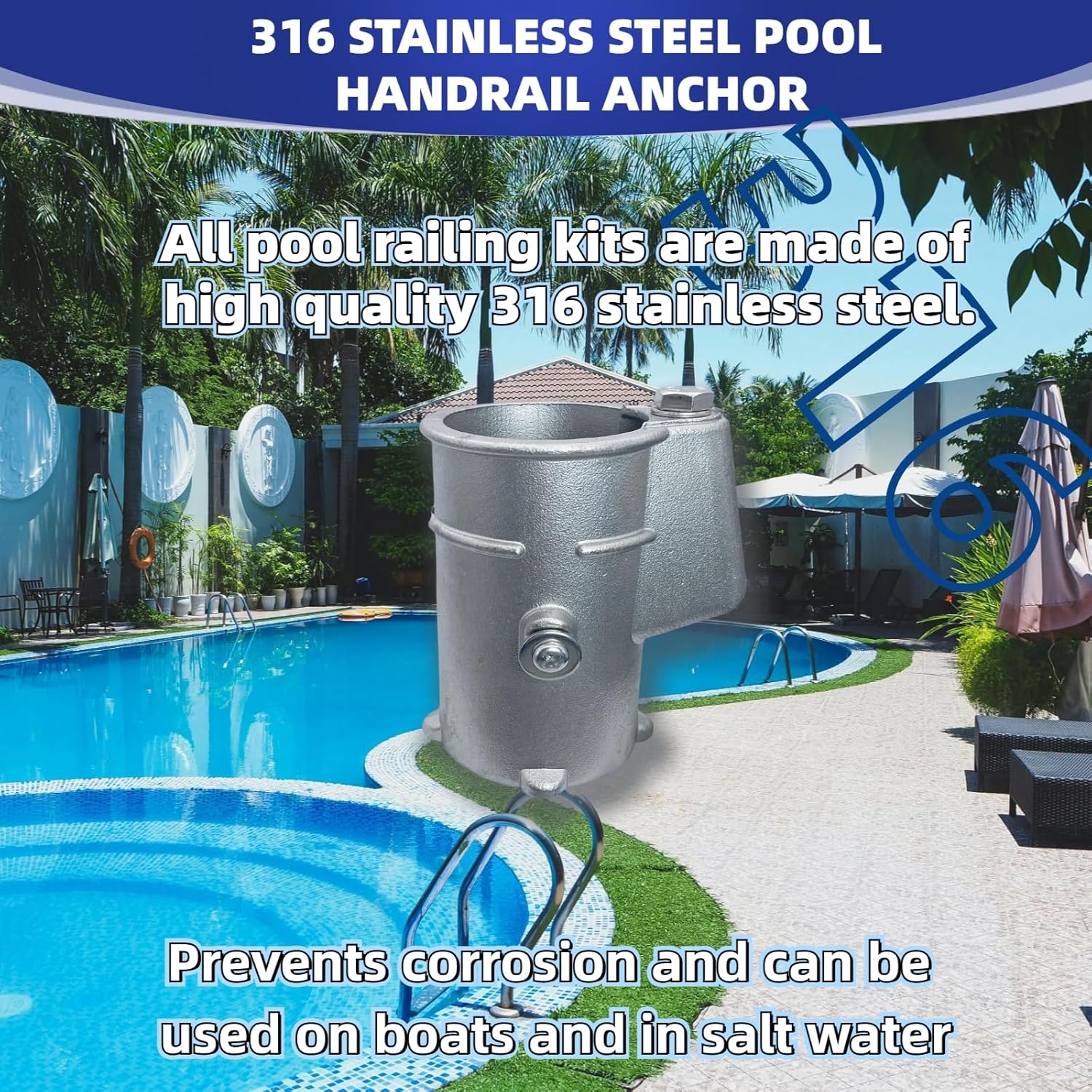 Pool Handrail Anchor Kit – Heavy-Duty 316 Stainless Steel Anchors for Inground Pool Ladder Escutcheons, Prevents Corrosion, Concealed Design Pack 2 - Image 4