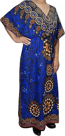 Womens Maxi Caftan Blue Caftan Printed Cover Up Boho Kaftan Maxi Dresses One Size