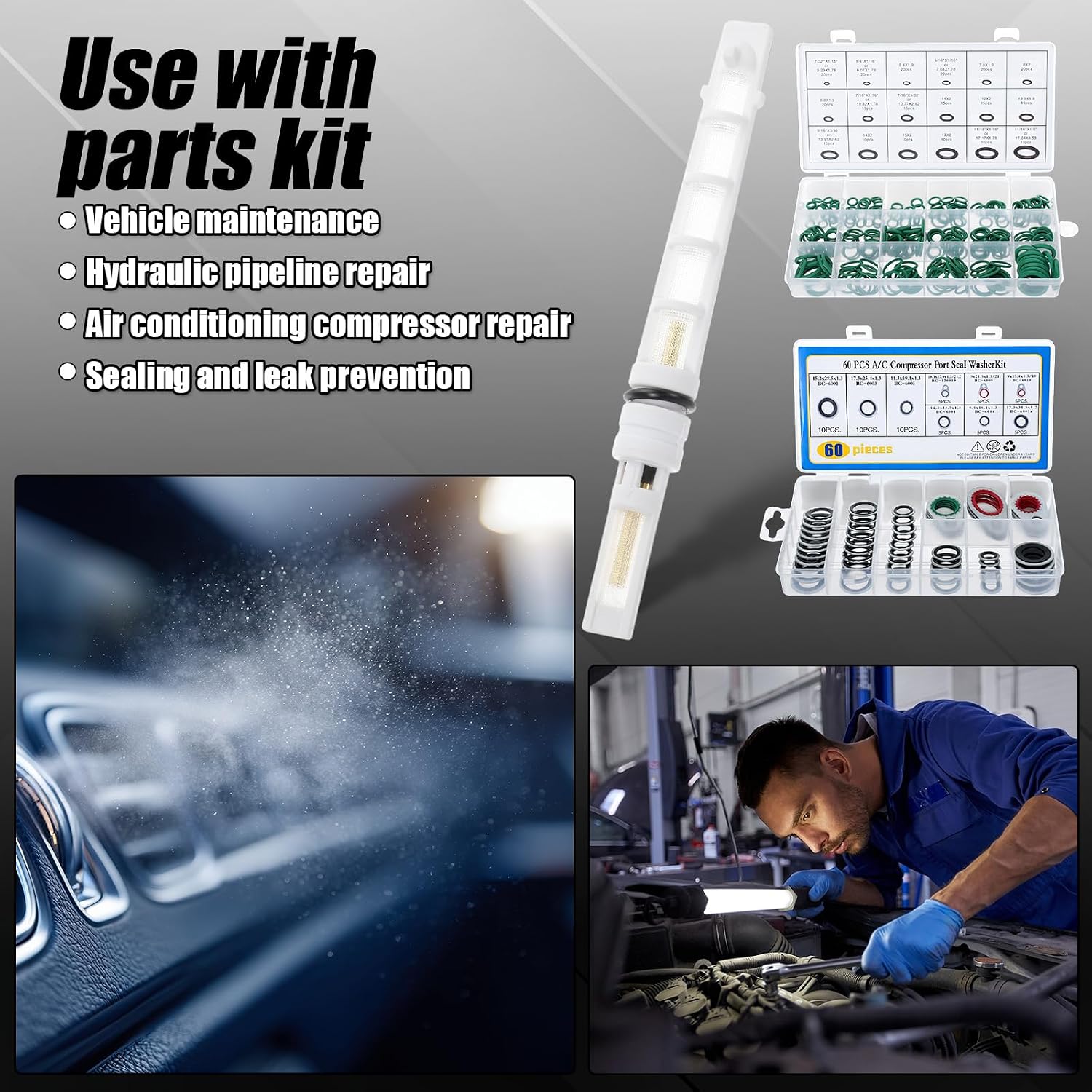 Threlaco 12 Set Air Conditioning Orifice Tubes, 270 Pcs Automotive Ac O-rings, 60 Pcs Hnbr Ac Gasket Seals, Compressor Port Seal Washer Bonded Gasket Seal Assortment(White,Style 2)