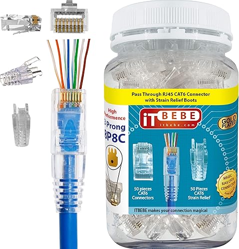 Miniatura 8 de TBEBE - 100 juegos de conectores RJ45 Cat6 para cables de 24 AWG, 100 conectores Cat6 extremos y 100 conectores RJ45, botas de alivio de tensión