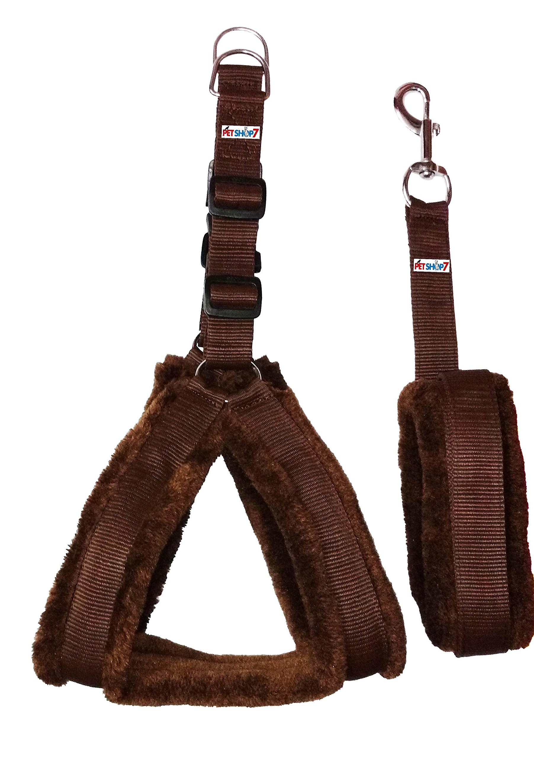Petshop7 Nylon Dog Harness & Leash Set with Fur 1 inch Medium - Brown (Chest Size - 27-32) (B06W57NZYV) Amazon Price History, Amazon Price Tracker