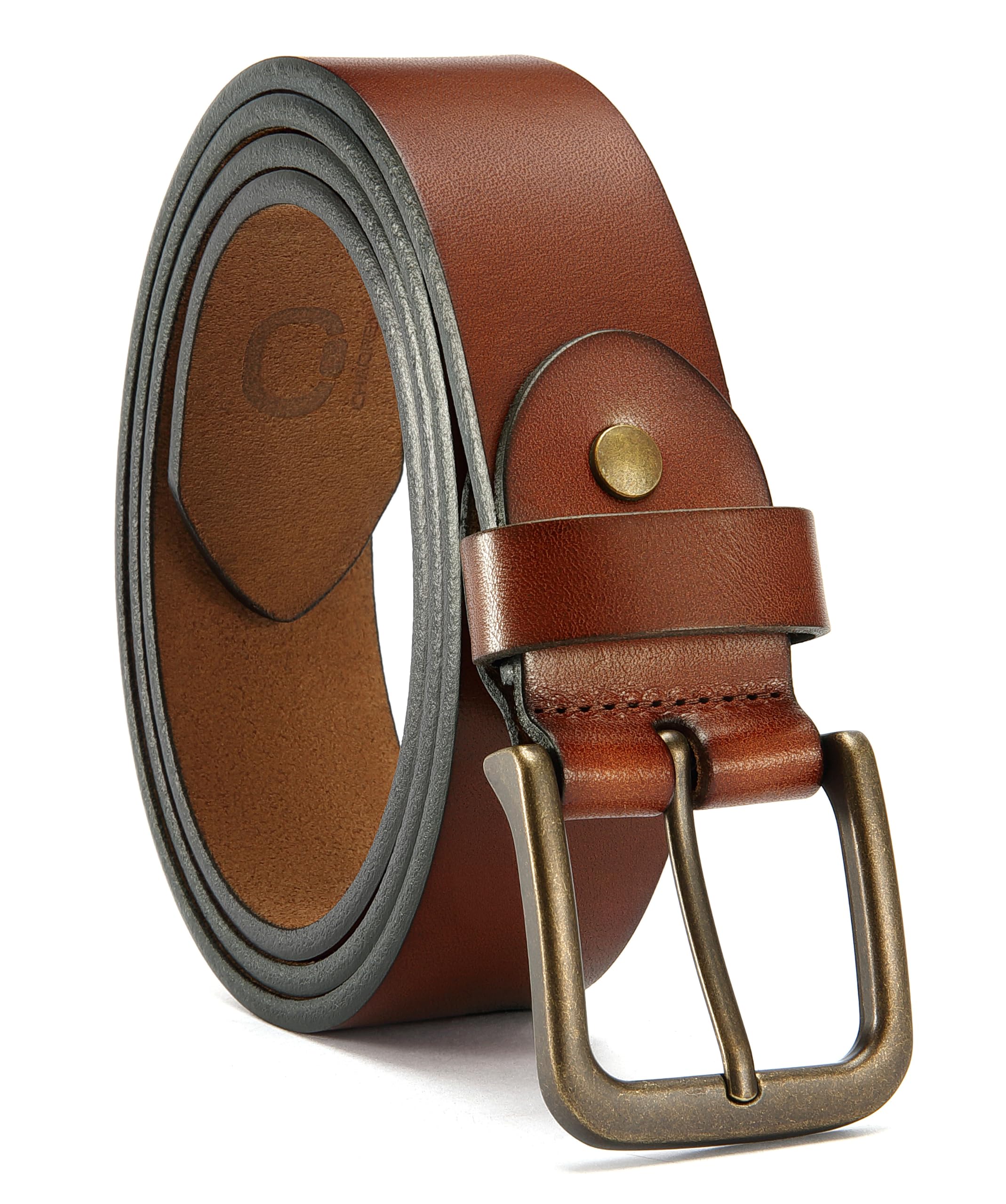 CHAOREN Mens Belts Casual for Jeans - Full-Grain Leather, Durable Cowhide