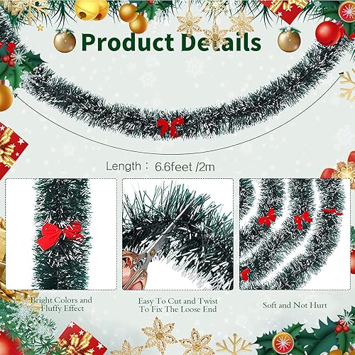 Miniatura 2 de candyfouse - Guirnalda de Navidad de 6.6 pies para barandilla de escaleras, guirnalda de lazo, decoraciones de Navidad para árbol en el hogar,