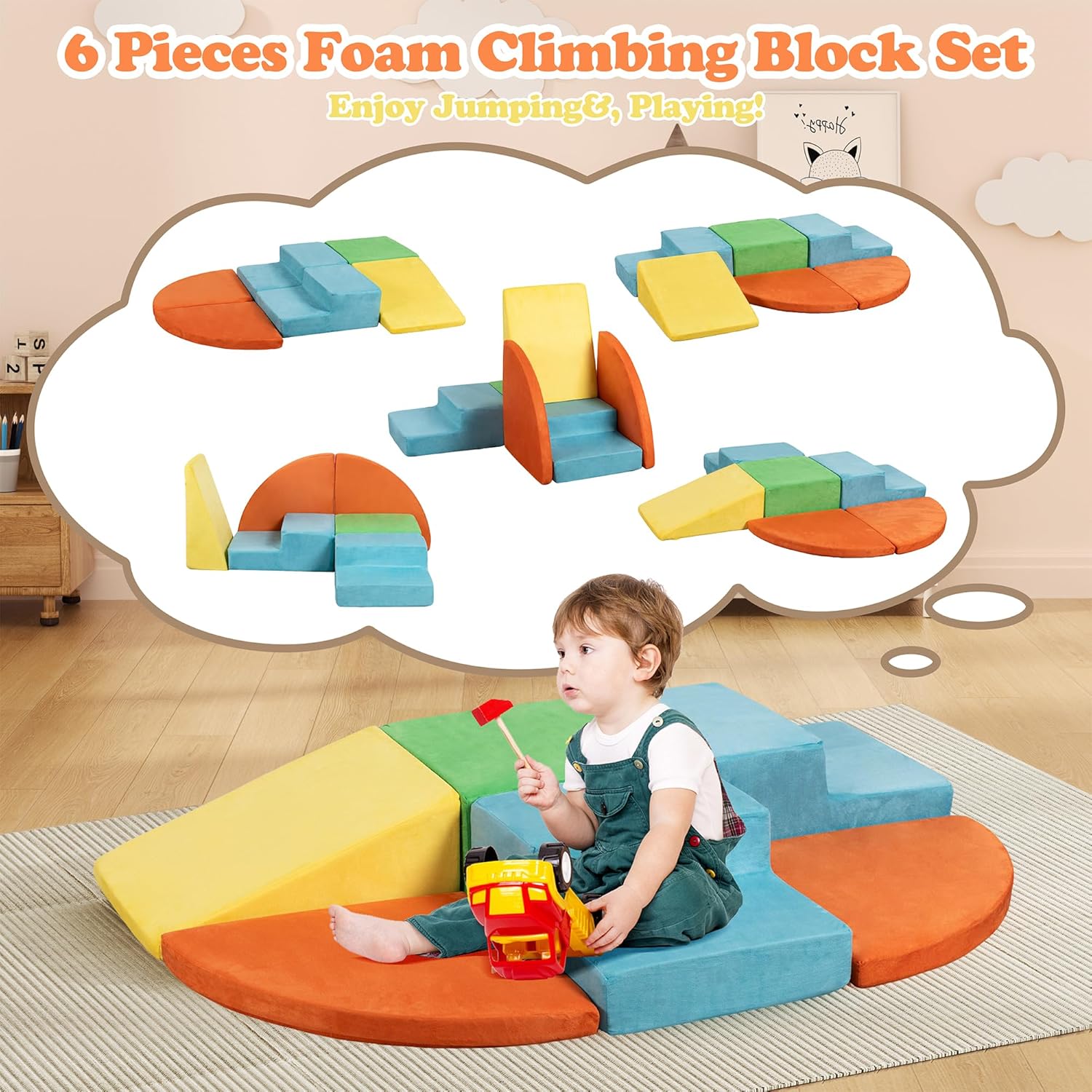 JY QAQA 6Pcs Climbing Toys for Toddlers, Building Block Game Structures, Indoor Climbing Toys for Toddlers, Ultra High Density Soft Play Set for Children to Crawl and Slide.