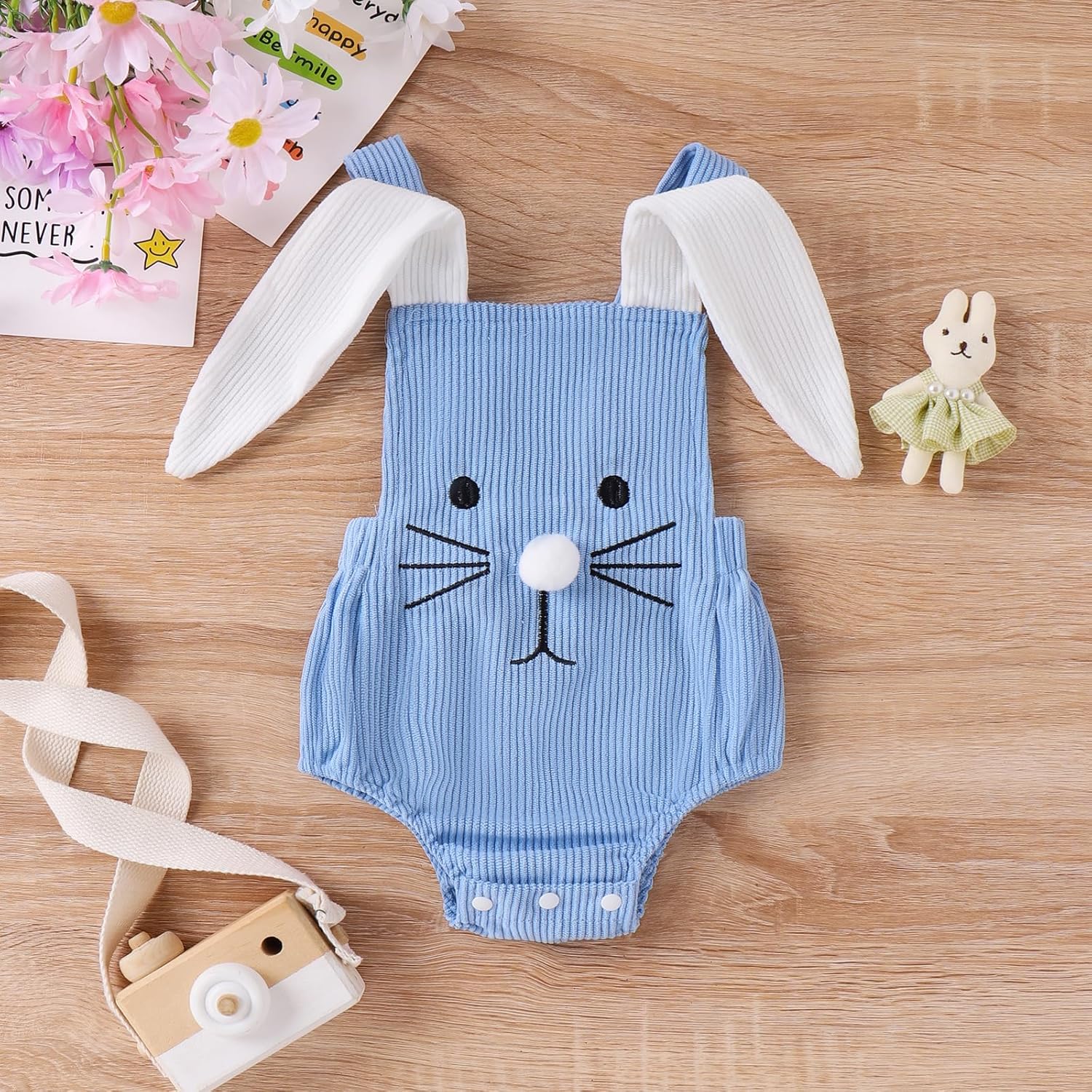 Gueuusu My First Easter Baby Boy Girl Outfit Bunny Costume Rabbit Ear Sleeveless Romper Overalls Infant Rabbit Cosplay Outfit