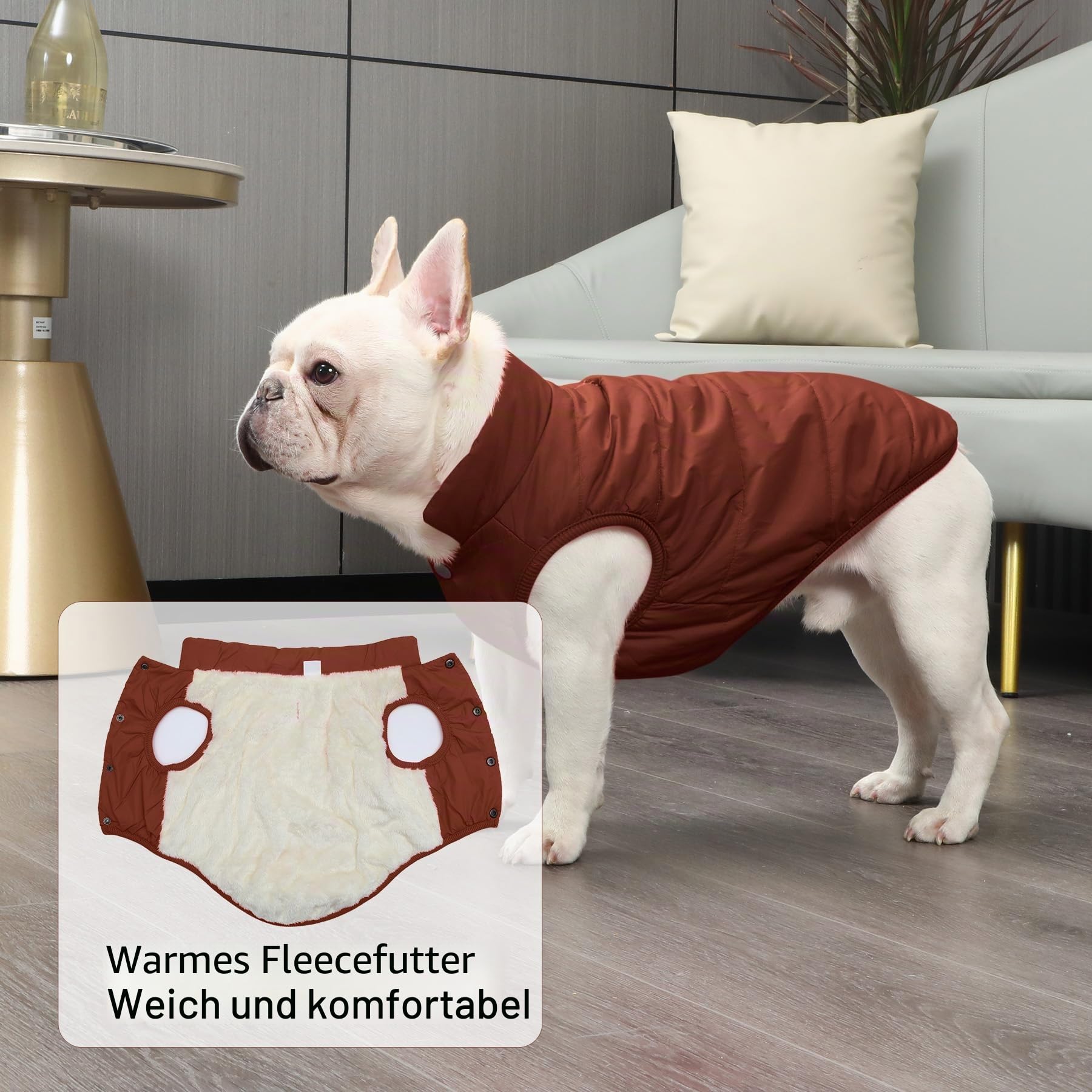 JoyDaog 2-lagige mit Fleece gefütterte Hundejacke, sehr warm für Winter und kaltes Wetter, extraweiche, winddichte Hundeweste,braun,L