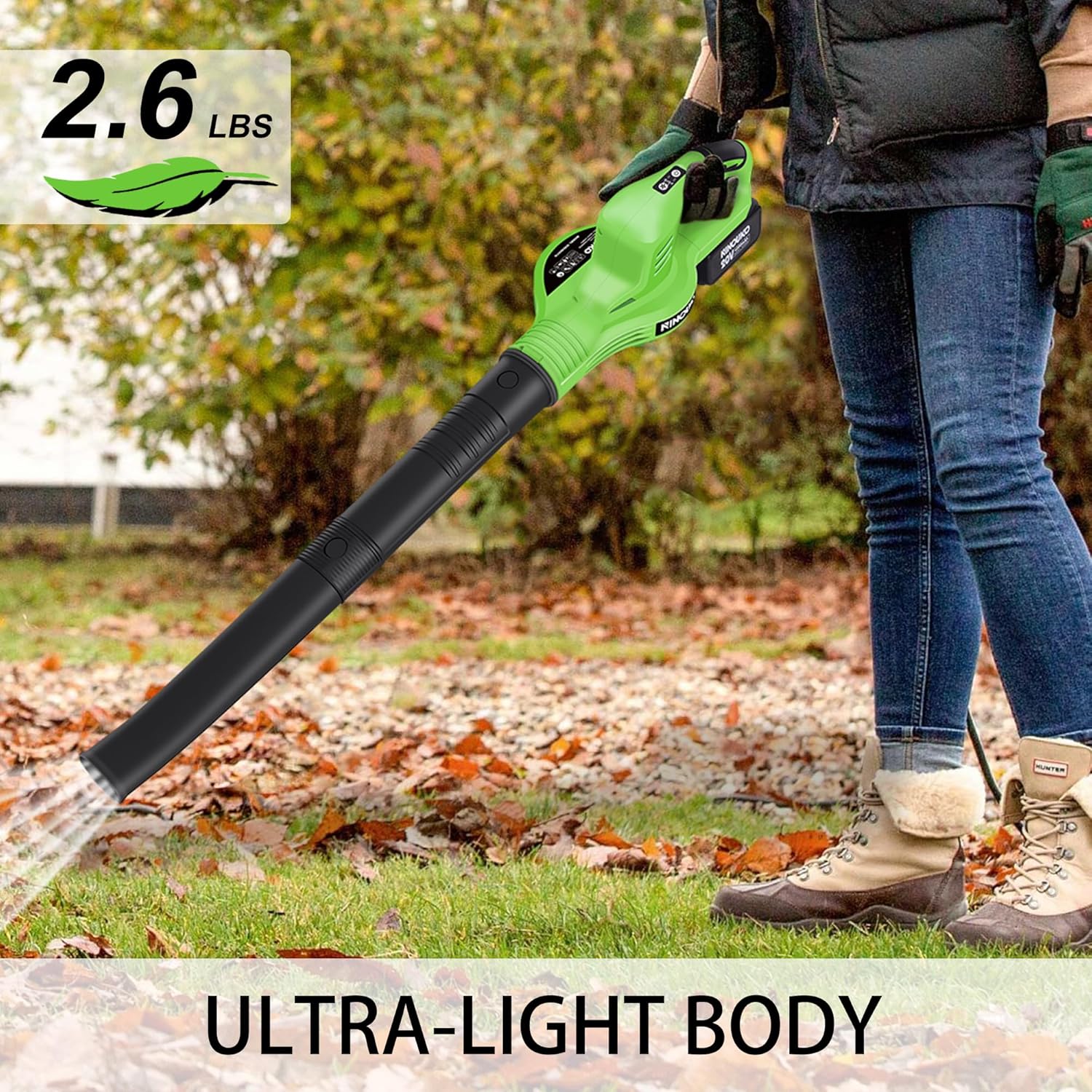Leaf Blower Cordless, 20V Electric Cordless Leaf Blower with 4000mAh Battery and Charger, 2 Speed Modes, Lightweight Battery Powered Leaf Blowers for Lawn Care, Patio, Blowing Leaves and Snow