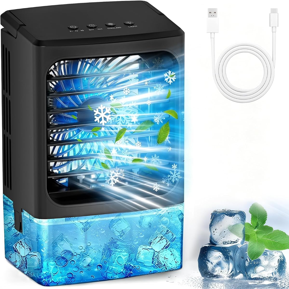 Portable Air Conditioners，Upgraded Portable AC Small Air Conditioner Personal Air Cooler Mini Evaporative Cooler 3 Wind Speed Portable Small AC with 7 Night Light for Room Home Bedroom Office