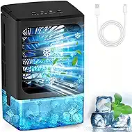 Portable Air Conditioners，Upgraded Portable AC Small Air Conditioner Personal Air Cooler Mini Evaporative Cooler 3 Wind Speed Portable Small AC with 7 Night Light for Room Home Bedroom Office