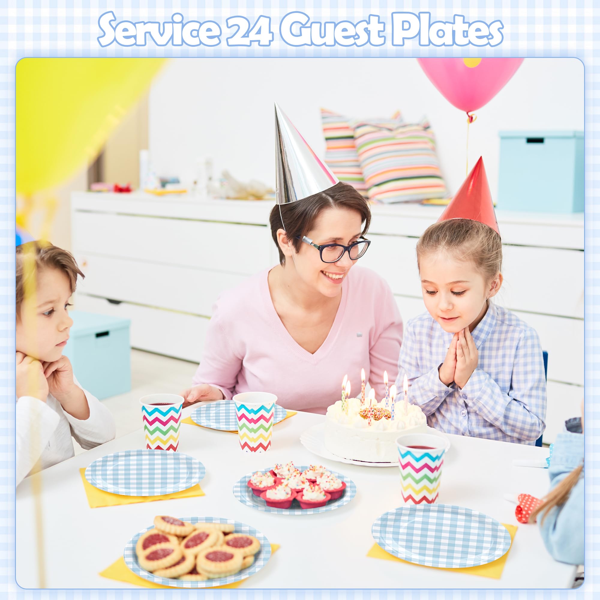48 platos de papel azul a cuadros desechables de 9 pulgadas, platos decorativos para servir postres, para baby shower, boda, fiesta de cumpleaños