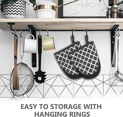 Miniatura 6 de Qulable 1 par de guantes cortos para horno, guantes de silicona para horno de cocina, resistentes al calor, 500 , mini guantes para horno con