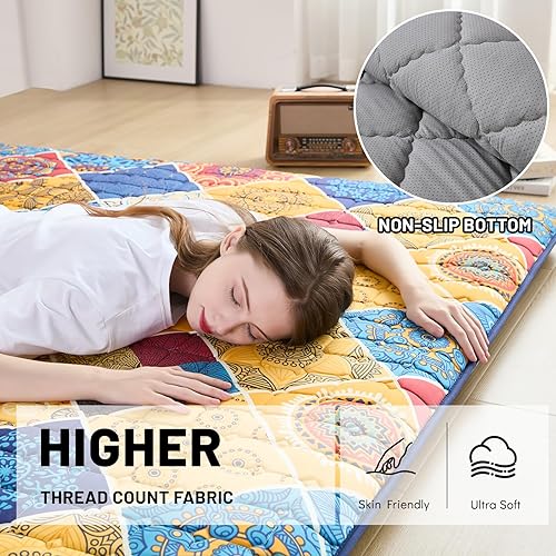 Miniatura 64 de Colchón japonés de suelo, colchón futón con bolsa de almacenamiento portátil, colchón enrollable grueso de tatami adecuado para campamento, Un negro