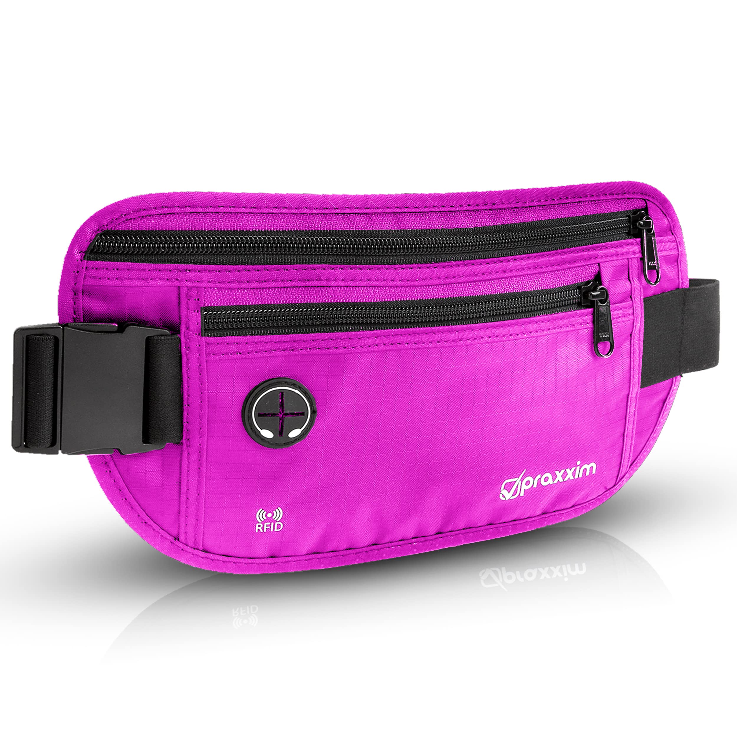 praxxim Bauchtasche für Damen und Herren - EXTRA FLACH - Hüfttasche für Handys bis 7 Zoll - Gürteltasche ideal zum Sport, Reisen und als Lauftasche für Jogging - Bauchtasche pink, stylisch